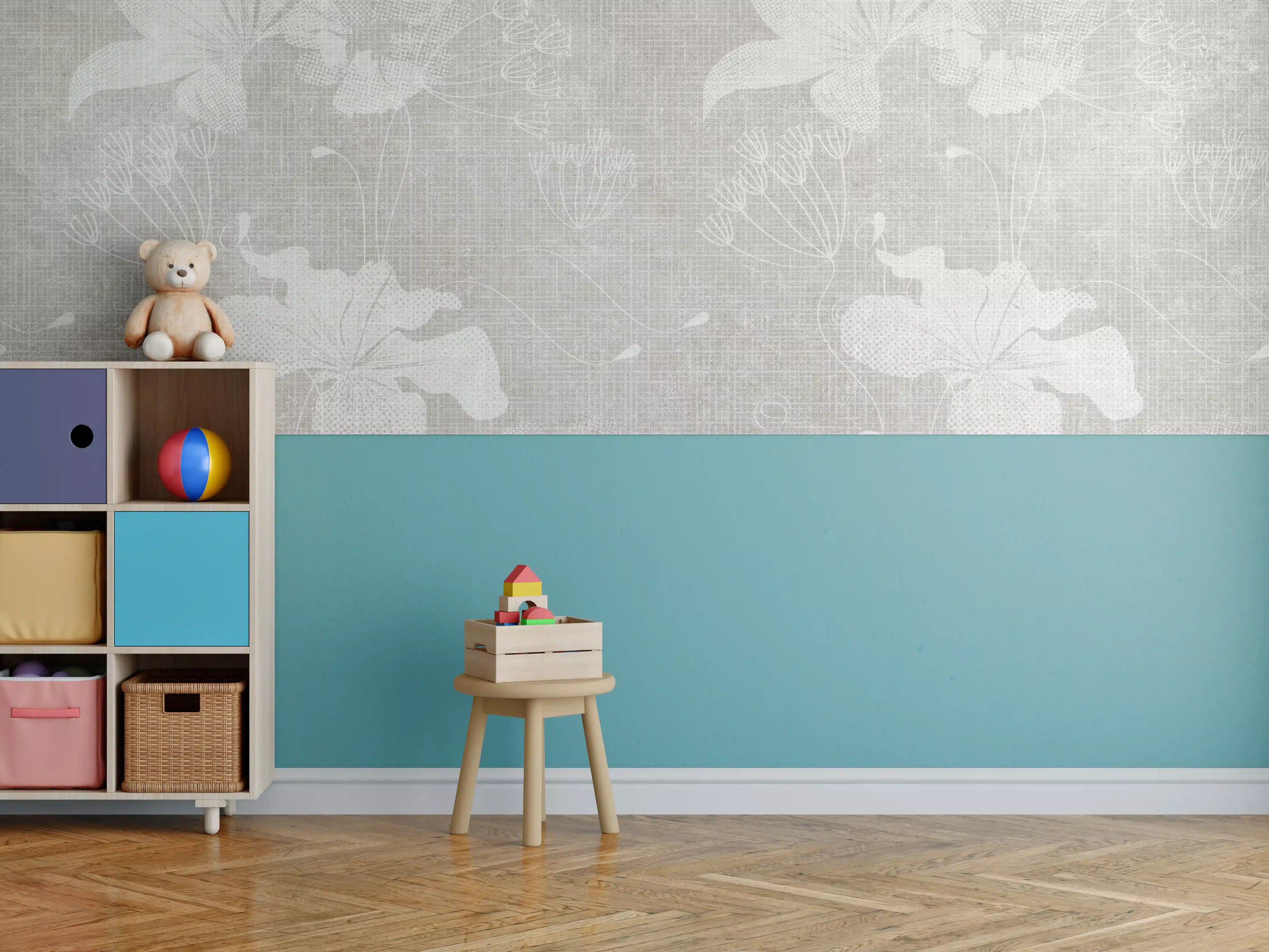 Kinderzimmer Wandgestaltung - Blumen auf weißem Wandhintergrund