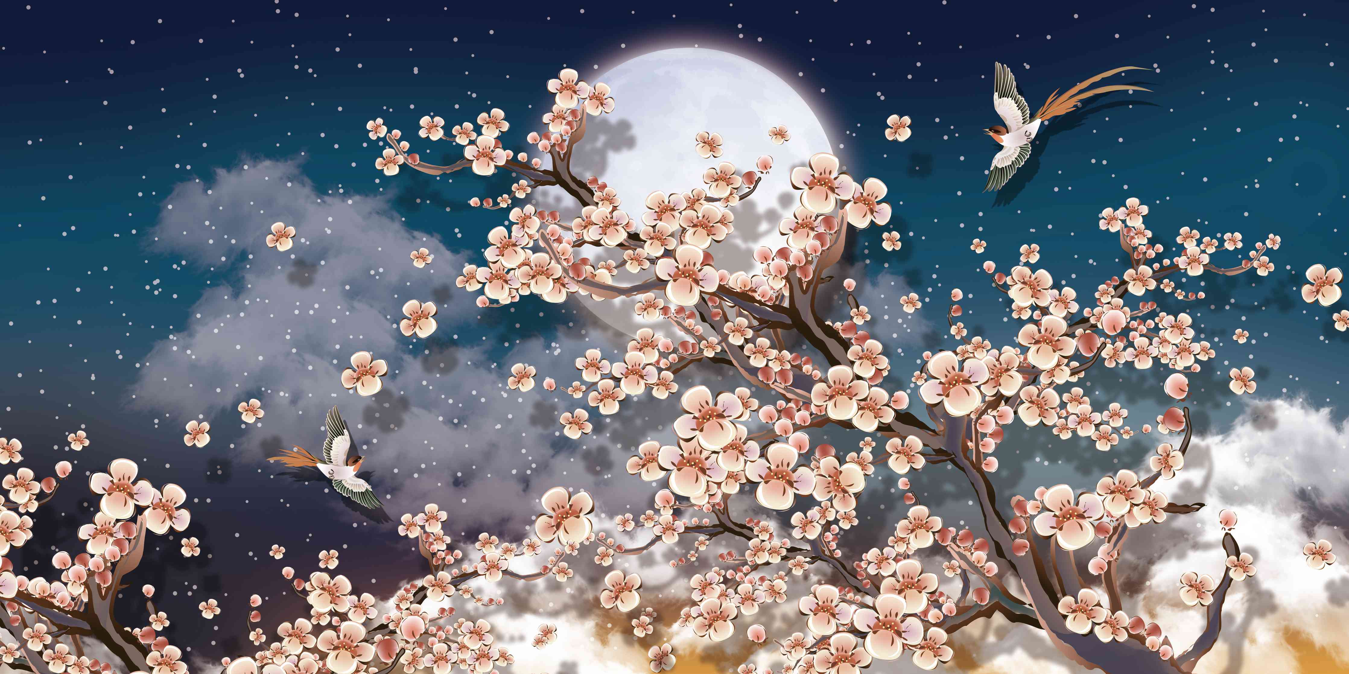 Kinderzimmer Wandgestaltung-Blumen und Vögel - Floral