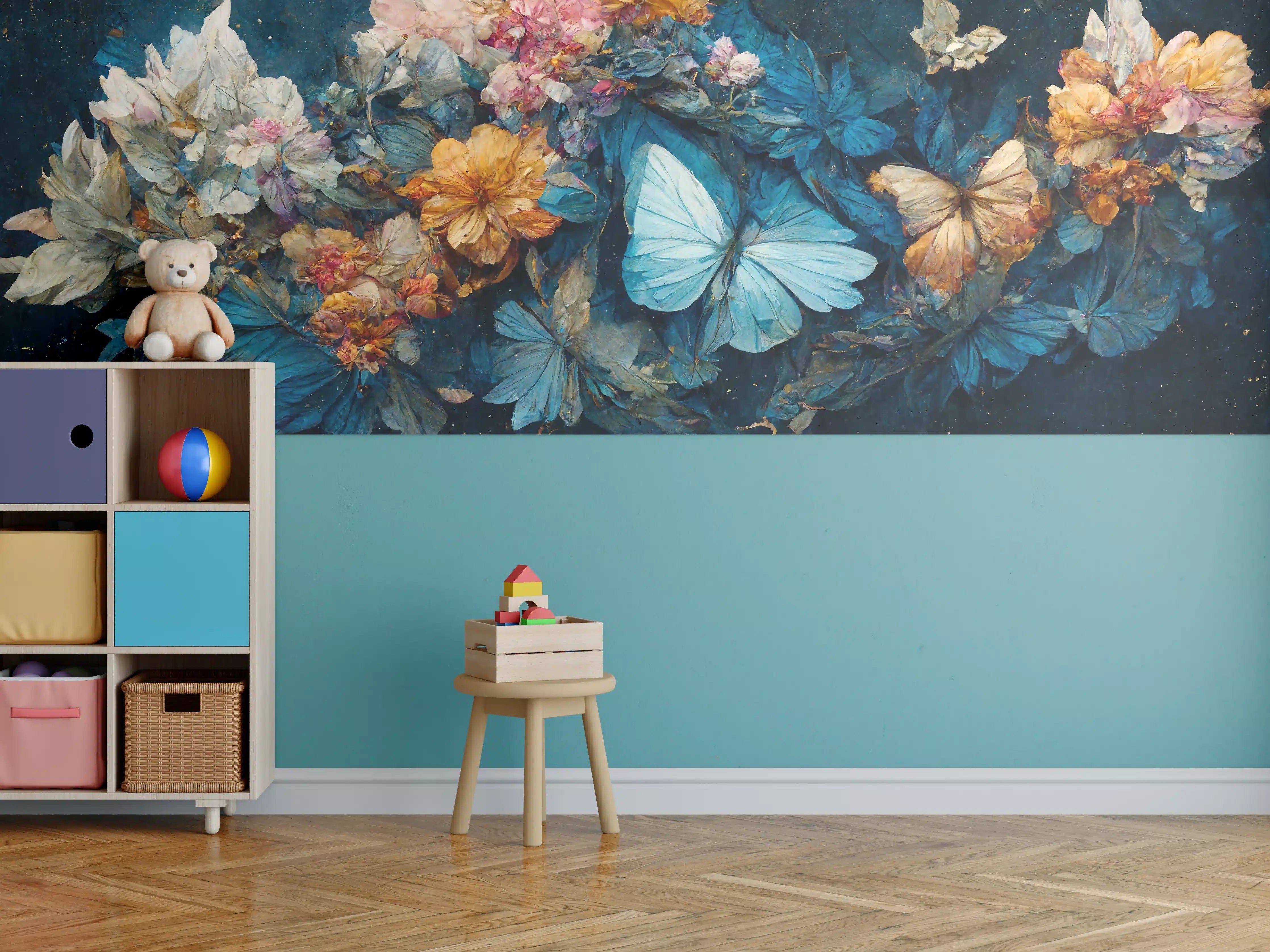 Kinderzimmer Wandgestaltung - Blumengruß mit Schmetterlingen