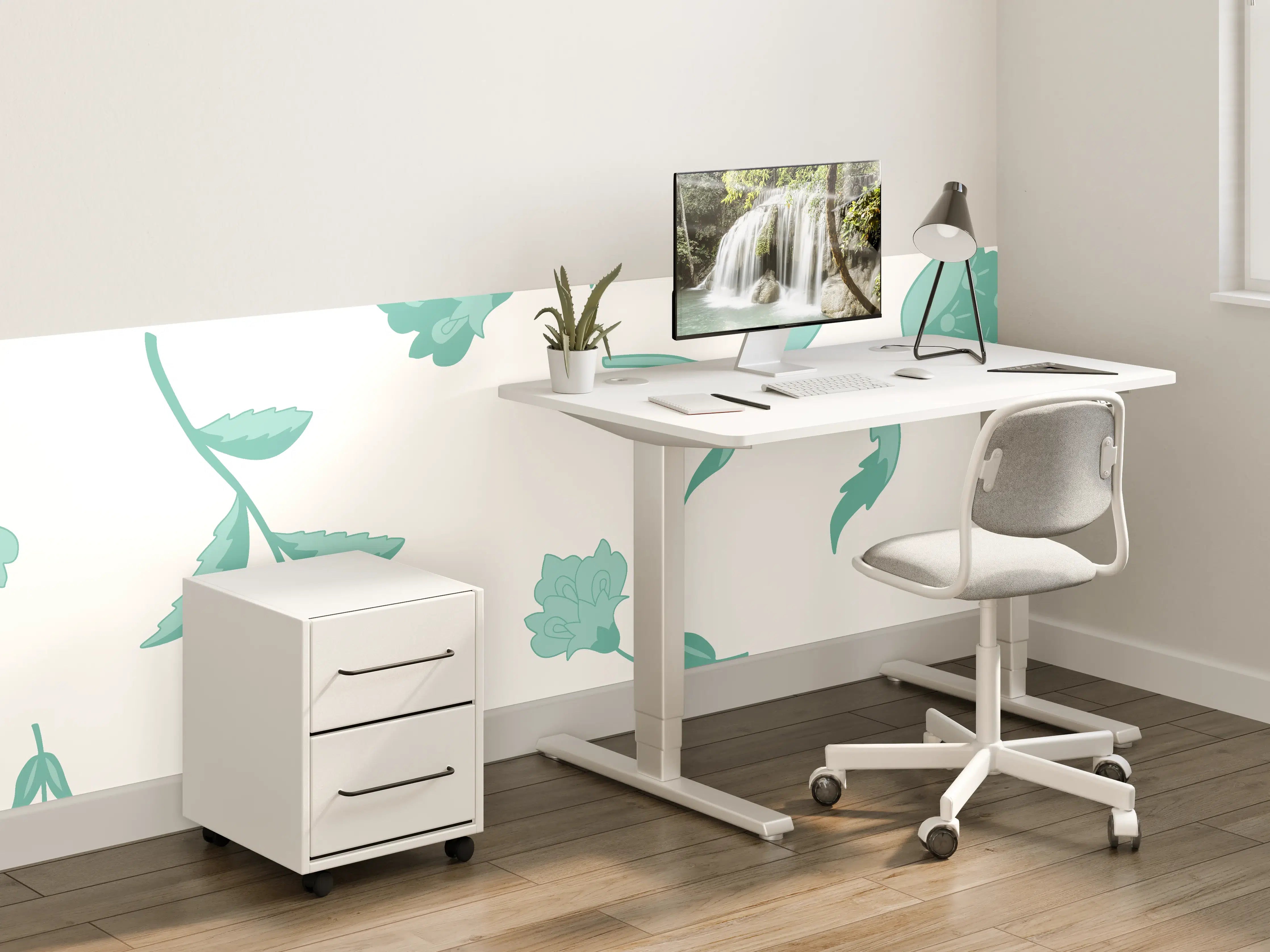 Kinderzimmer Wandgestaltung - Blumenmuster Türkis-Weiß