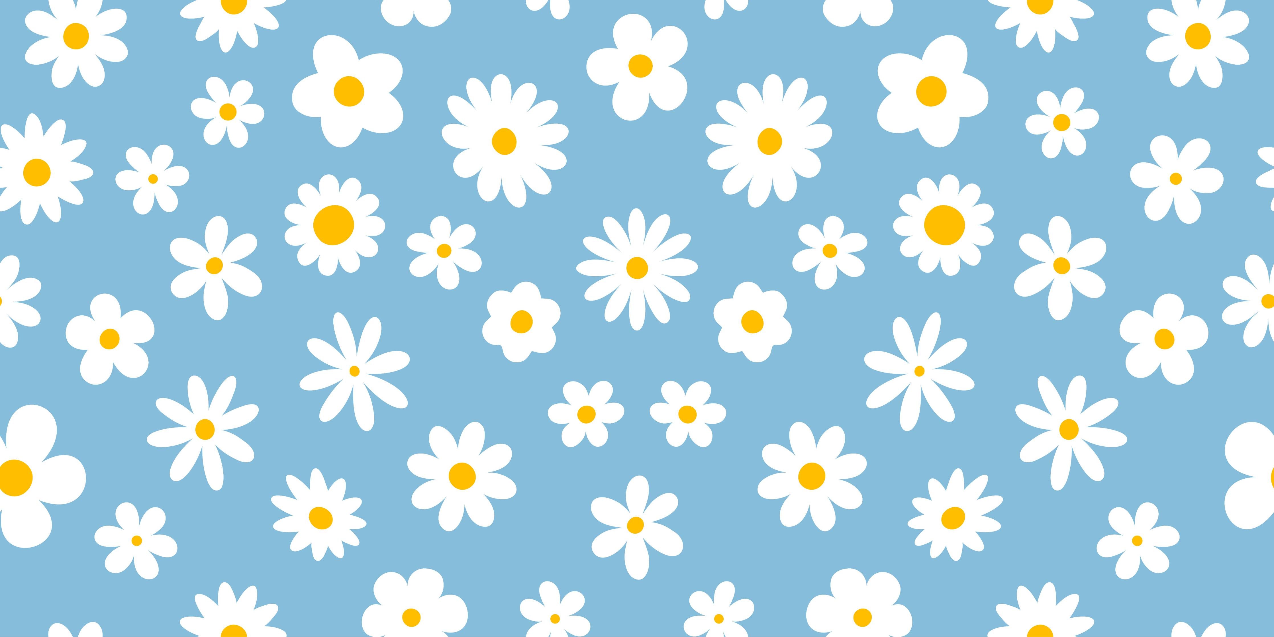 Kinderzimmer Wandgestaltung-Blumenmuster auf hellblauem Hintergrund