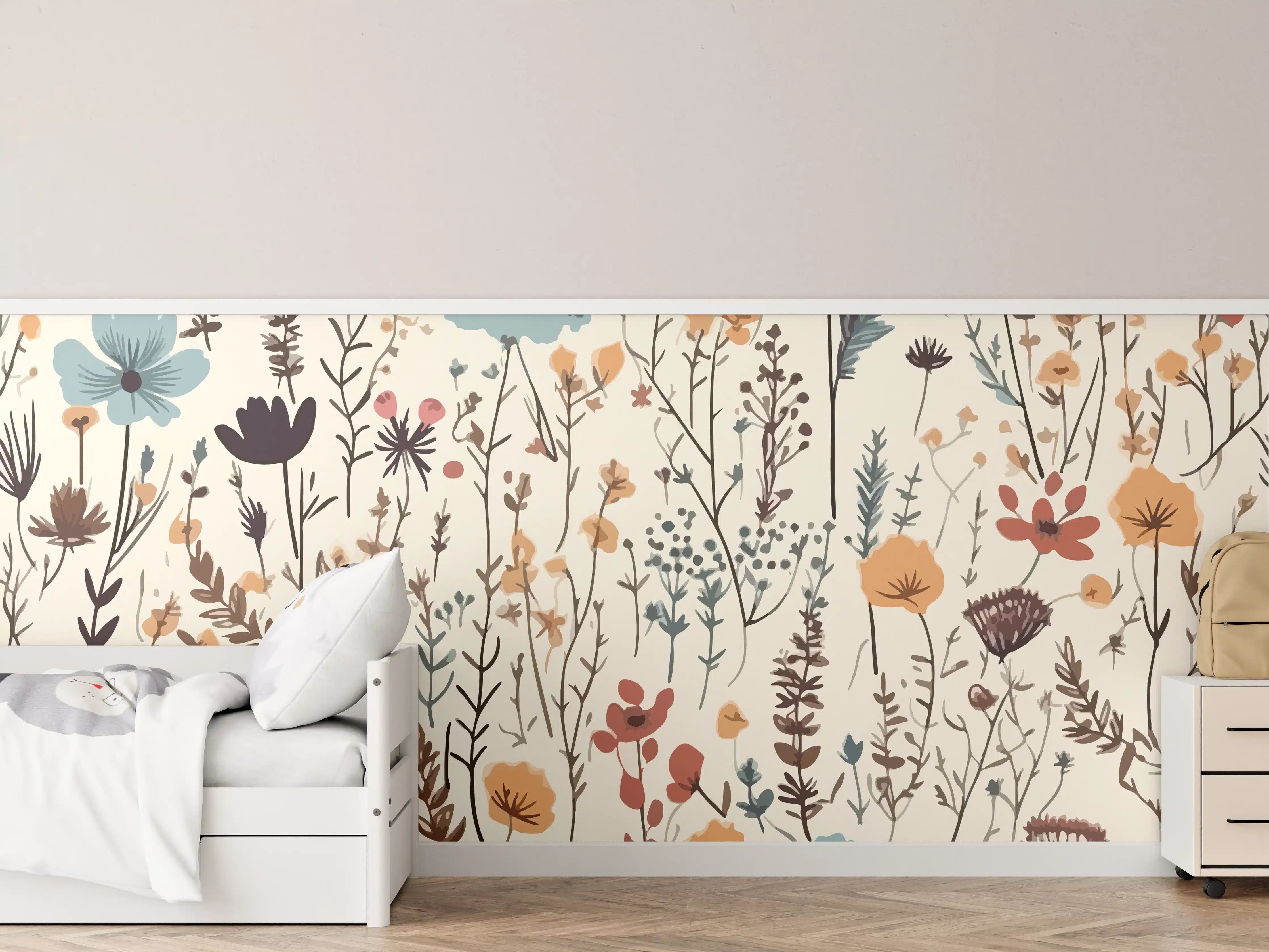 Kinderzimmer Wandgestaltung - Blumenmuster mit zarten Farbtönen