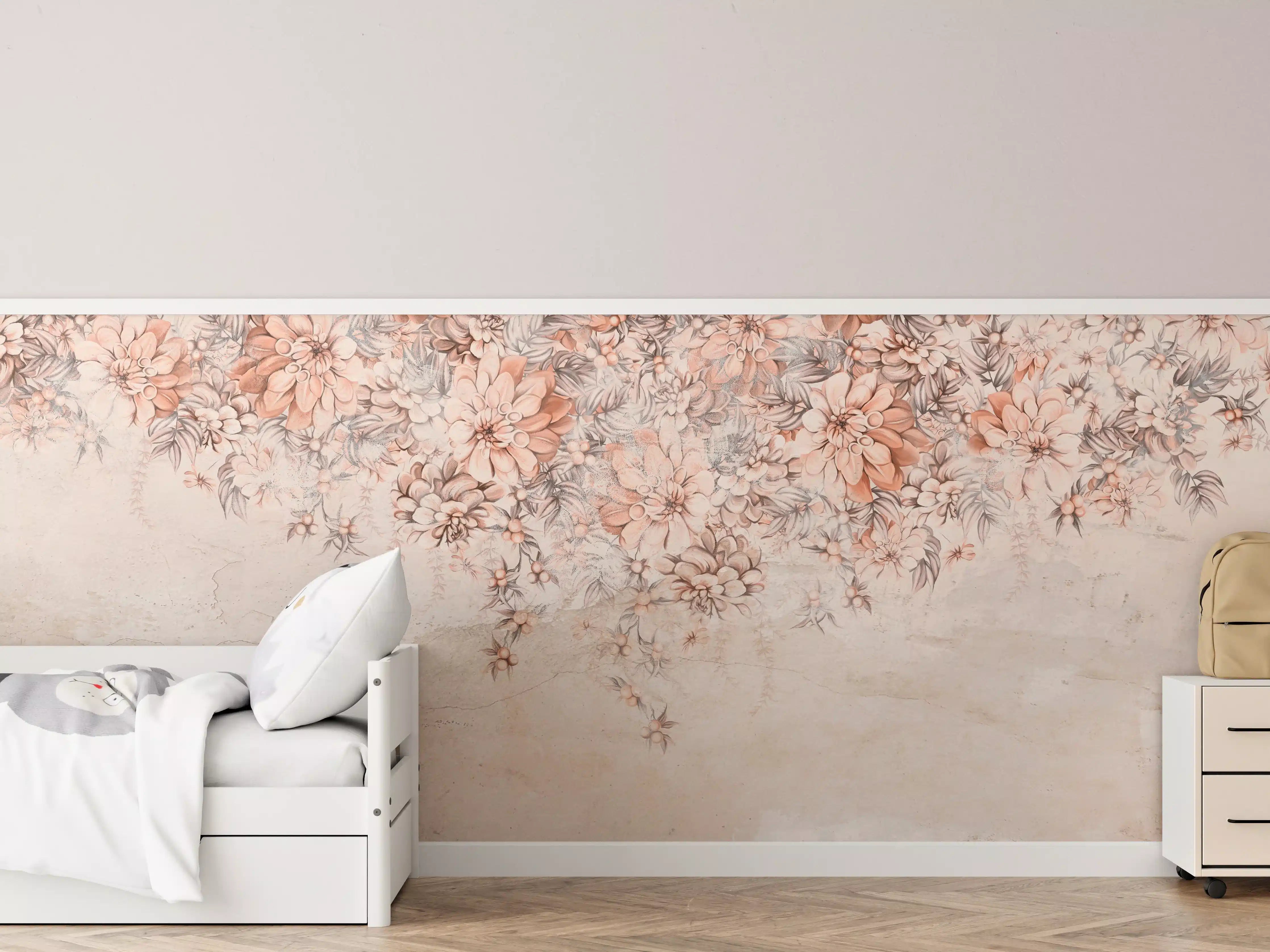 Kinderzimmer Wandgestaltung - Blumige Grunge Darstellung