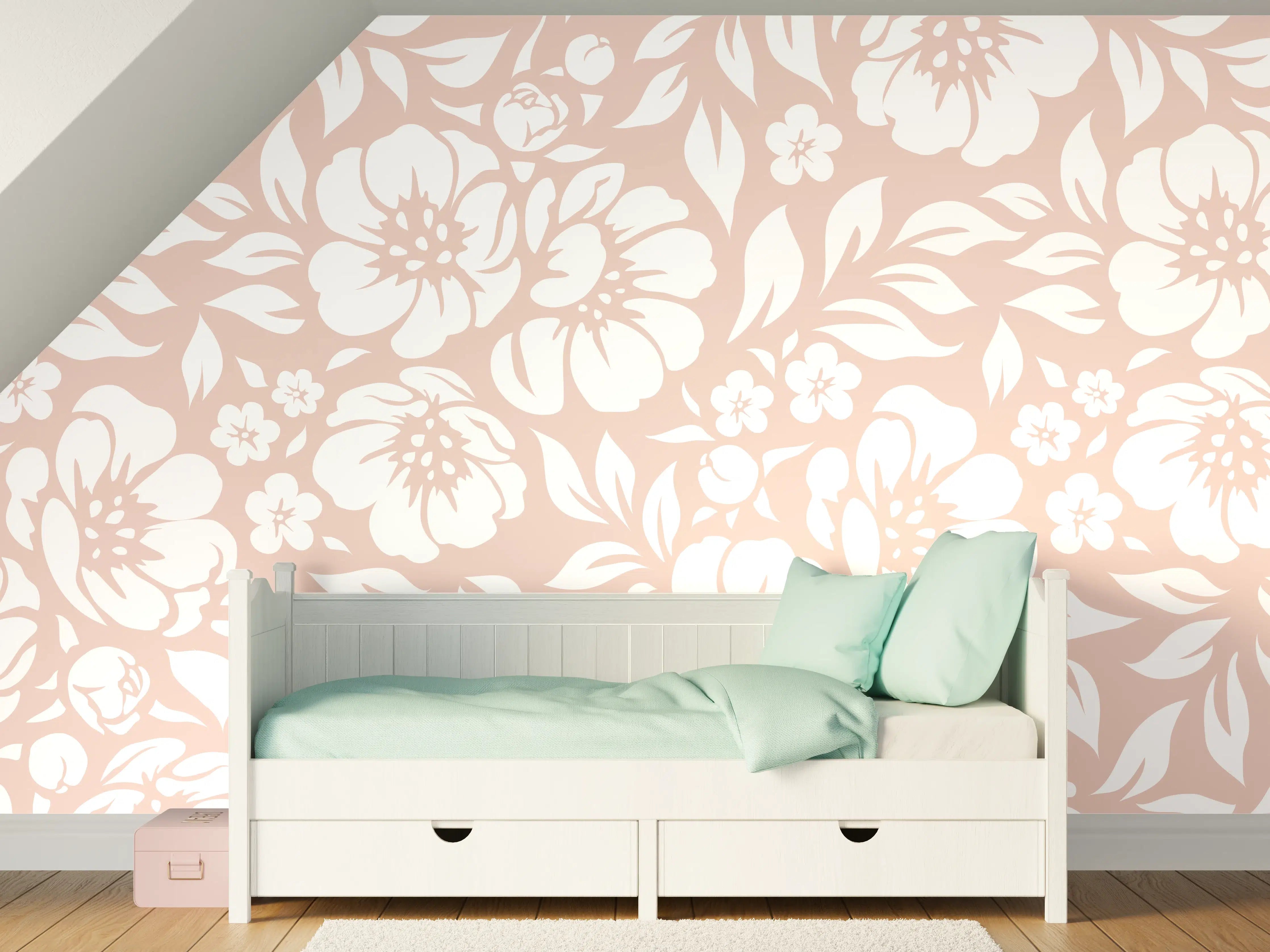 Kinderzimmer Wandgestaltung - Blumiges Fliesendesign in sanften Tönen