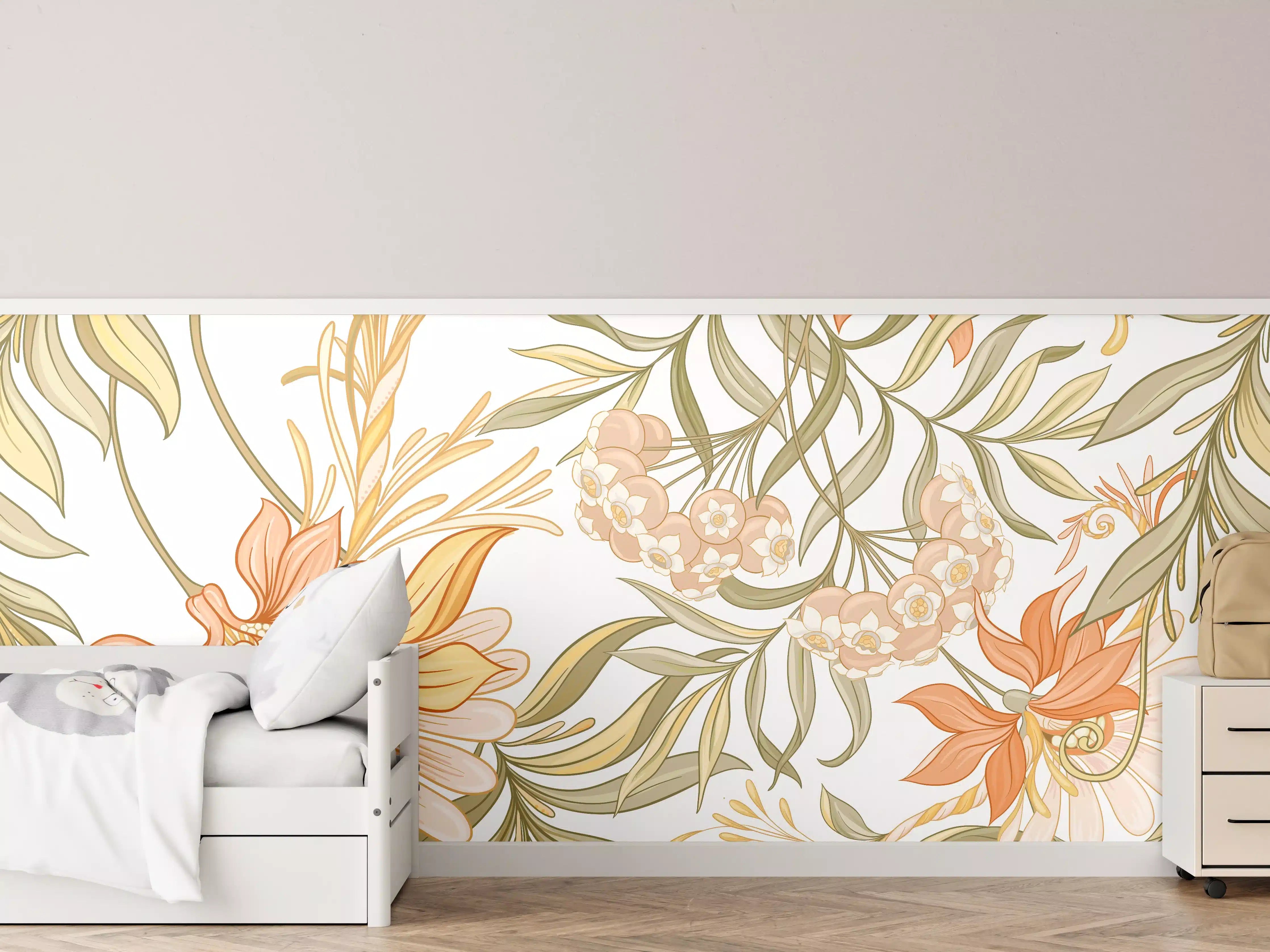 Kinderzimmer Wandgestaltung - Blumiges Muster in warmen Tönen