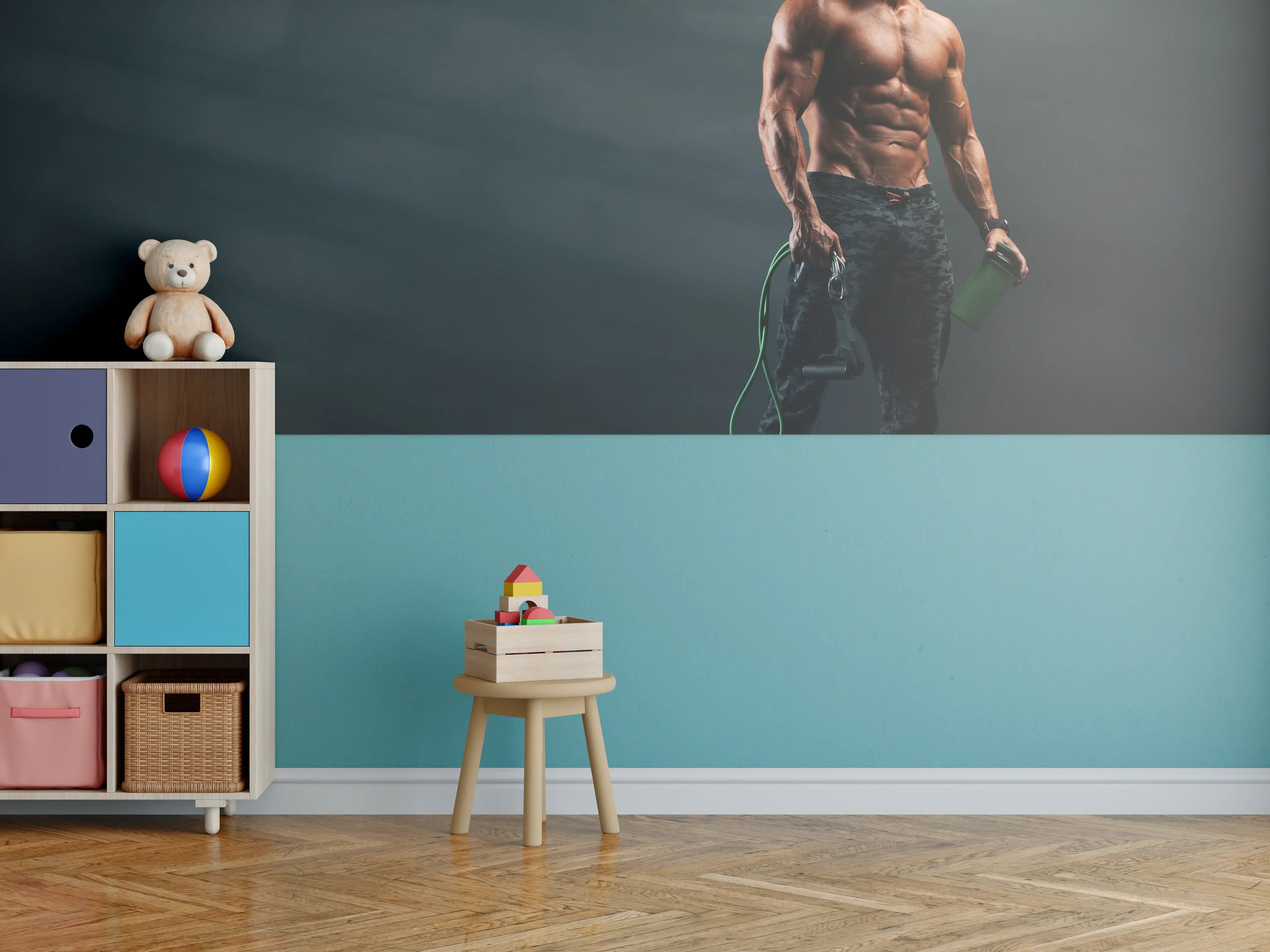 Kinderzimmer Wandgestaltung - Bodybuilder - Training