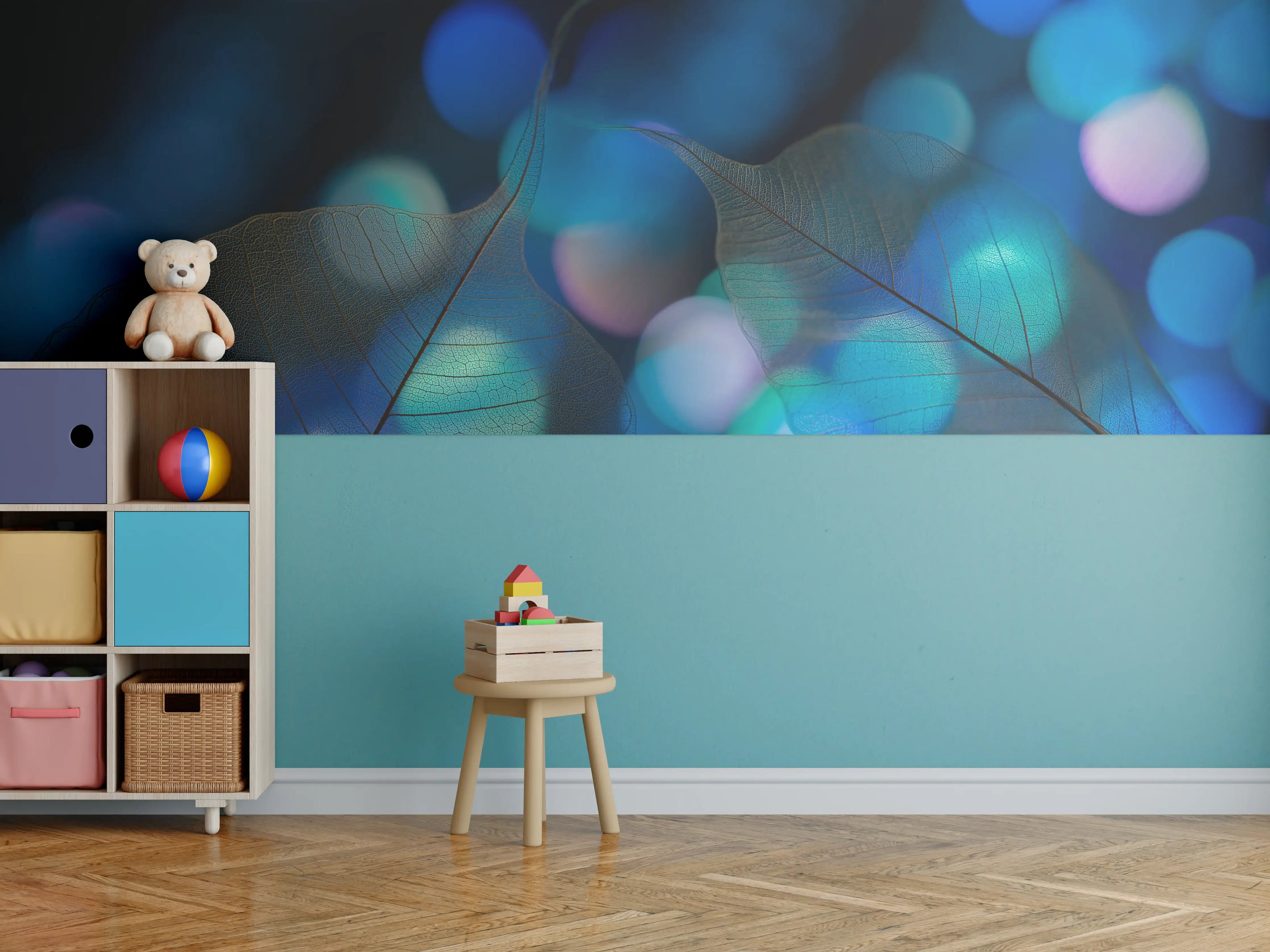 Kinderzimmer Wandgestaltung - Bokeh-Blattvenen-Textur