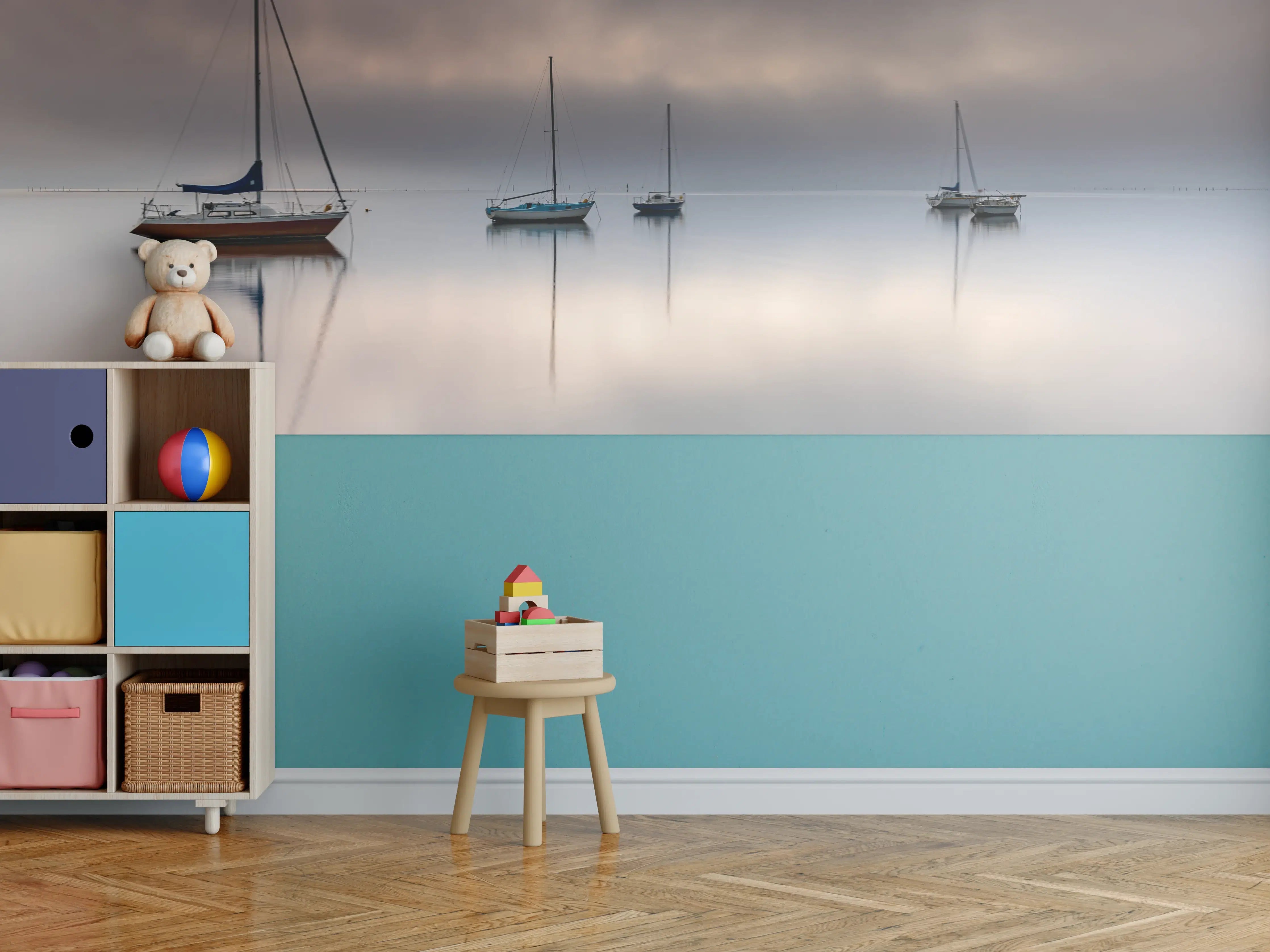 Kinderzimmer Wandgestaltung - Boote auf nebeligem Meer