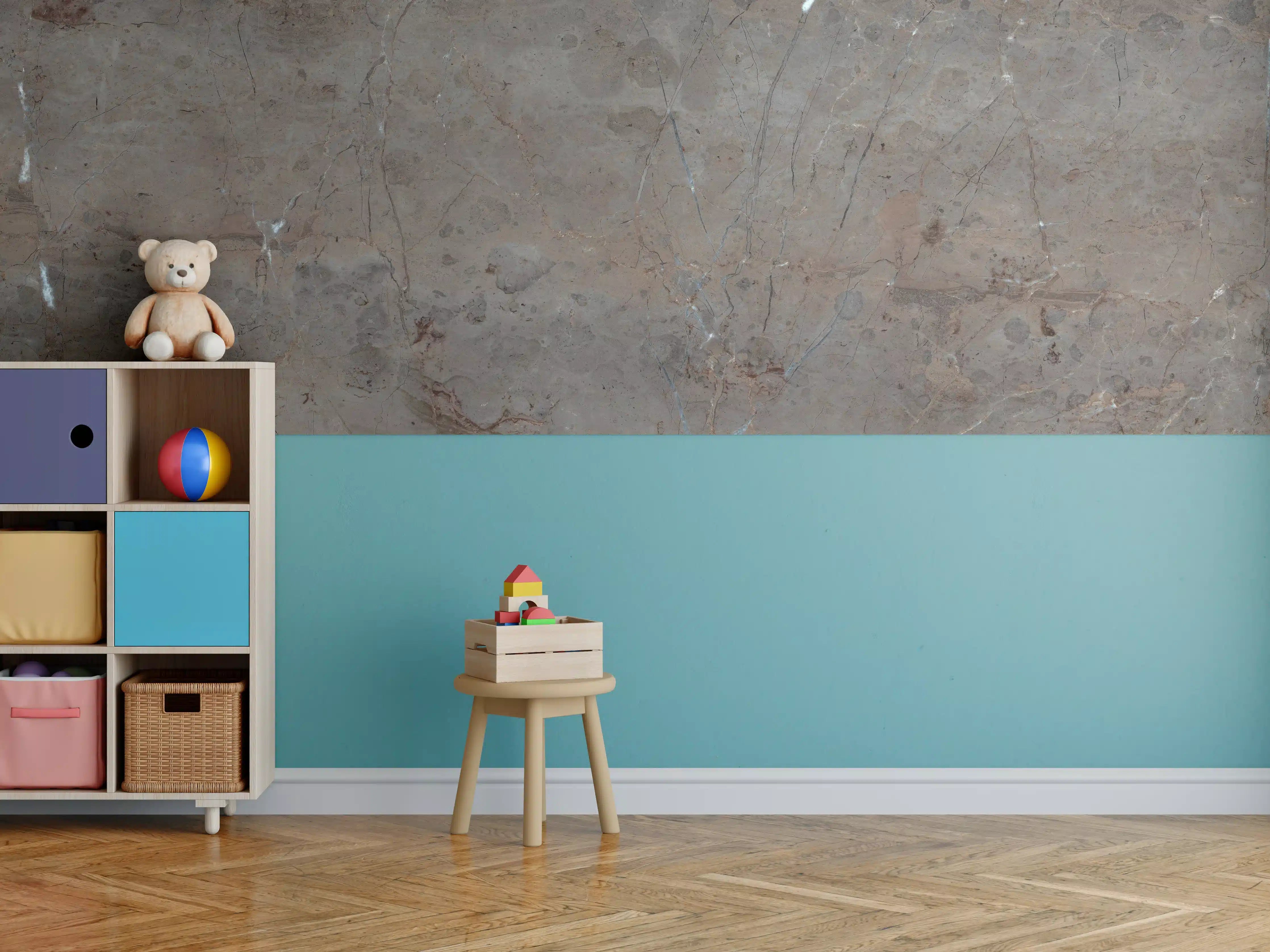 Kinderzimmer Wandgestaltung - Bräunliche Marmortextur 