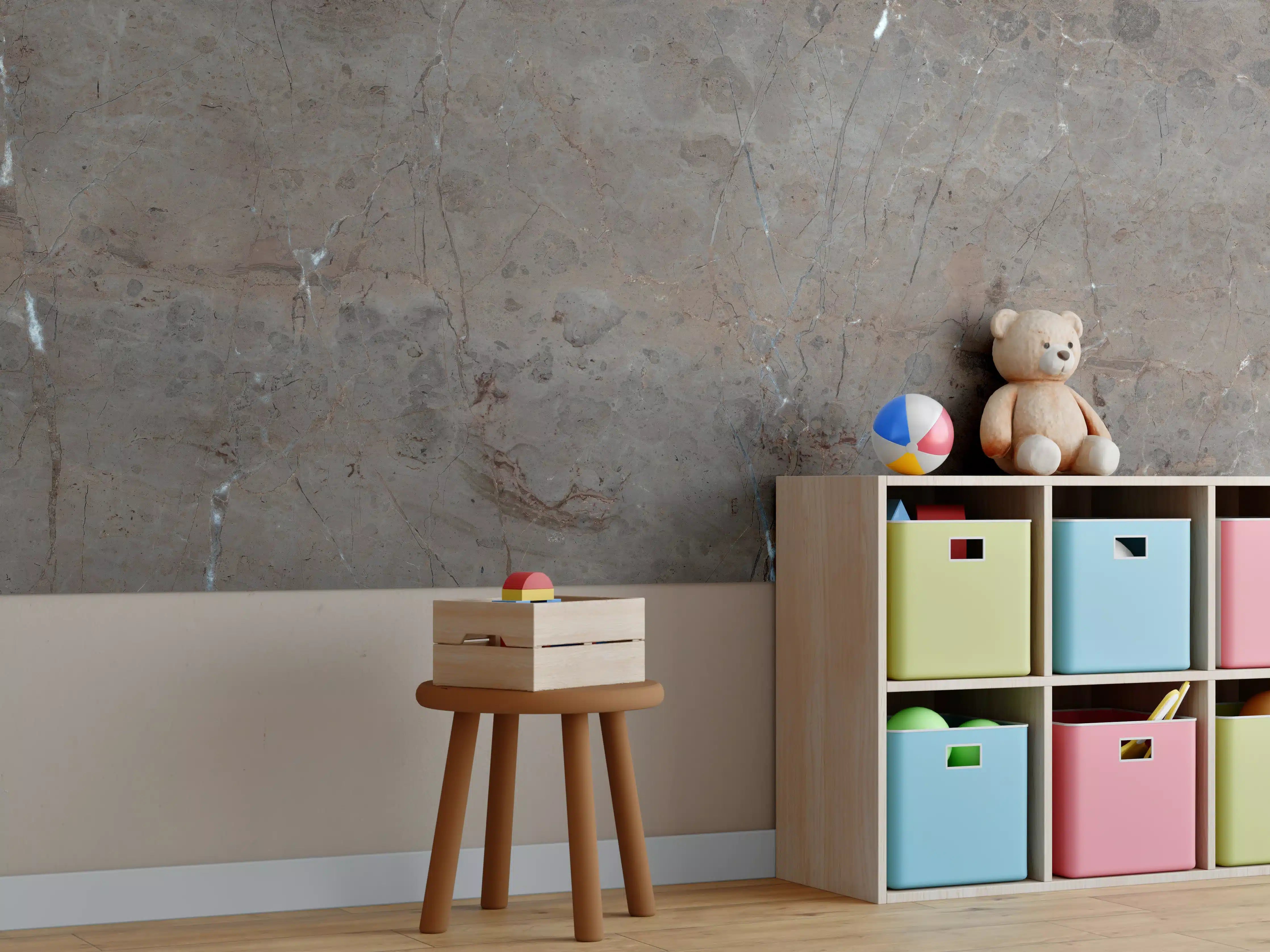 Kinderzimmer Wandgestaltung - Bräunliche Marmortextur 