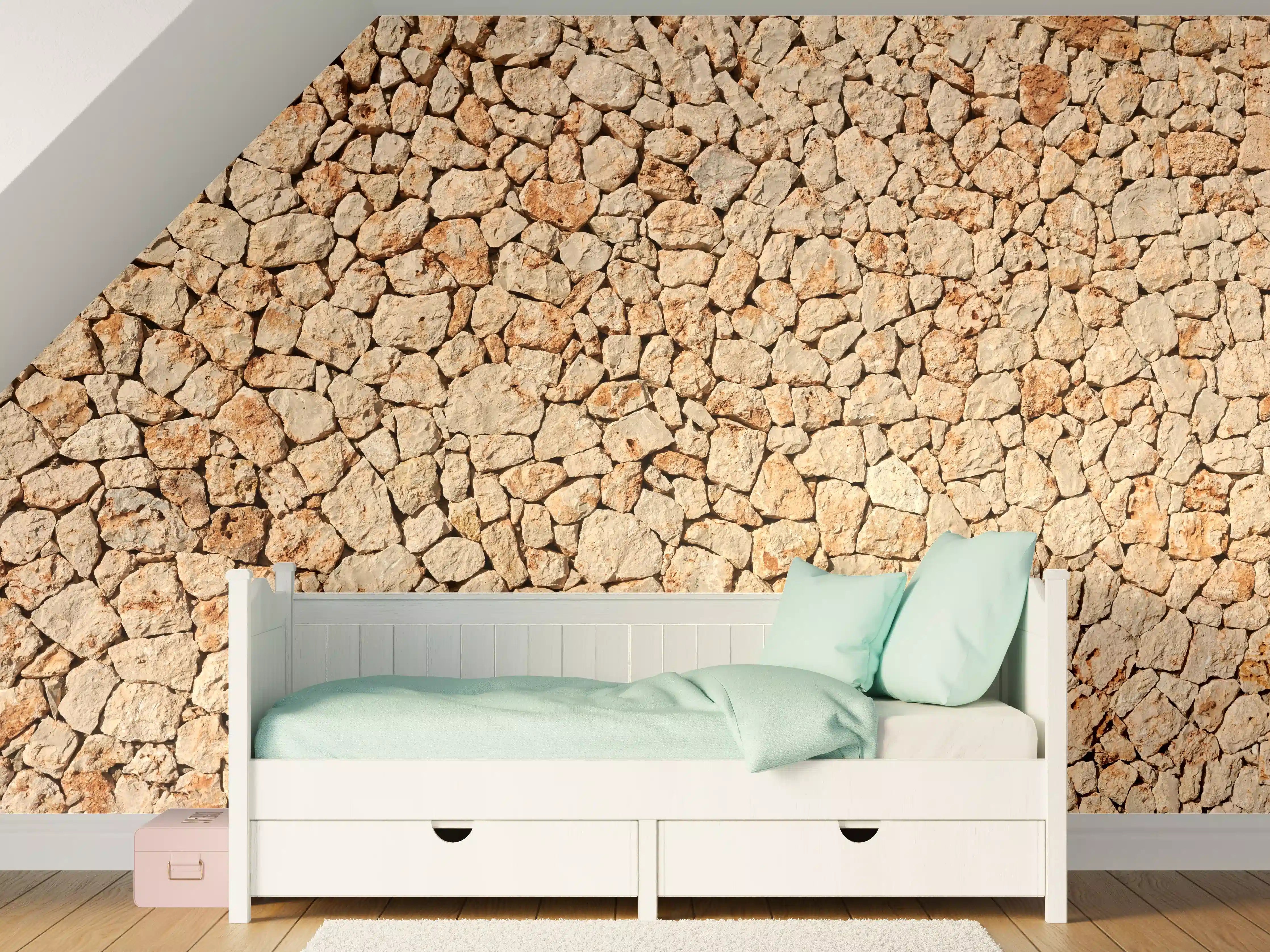 Kinderzimmer Wandgestaltung - Bräunliche Panorama-Textur Steinmauer