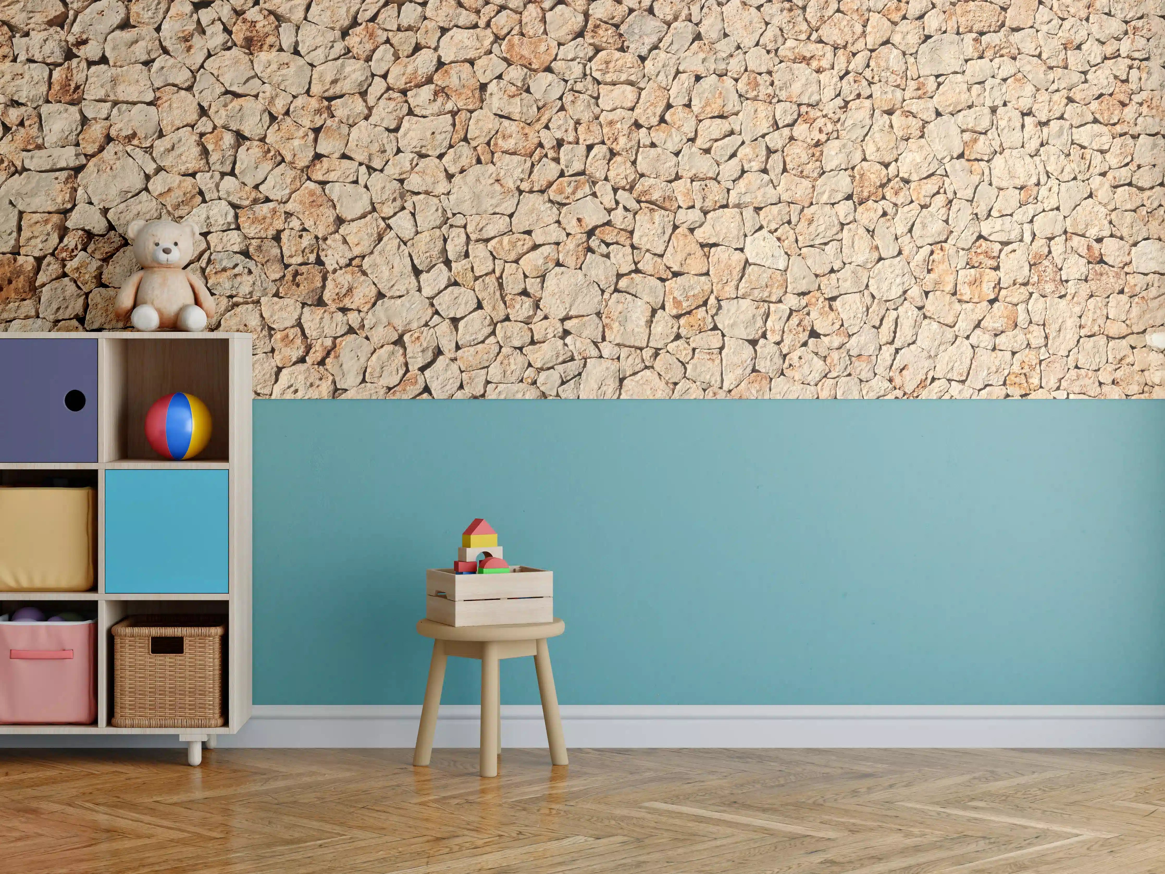 Kinderzimmer Wandgestaltung - Bräunliche Panorama-Textur Steinmauer