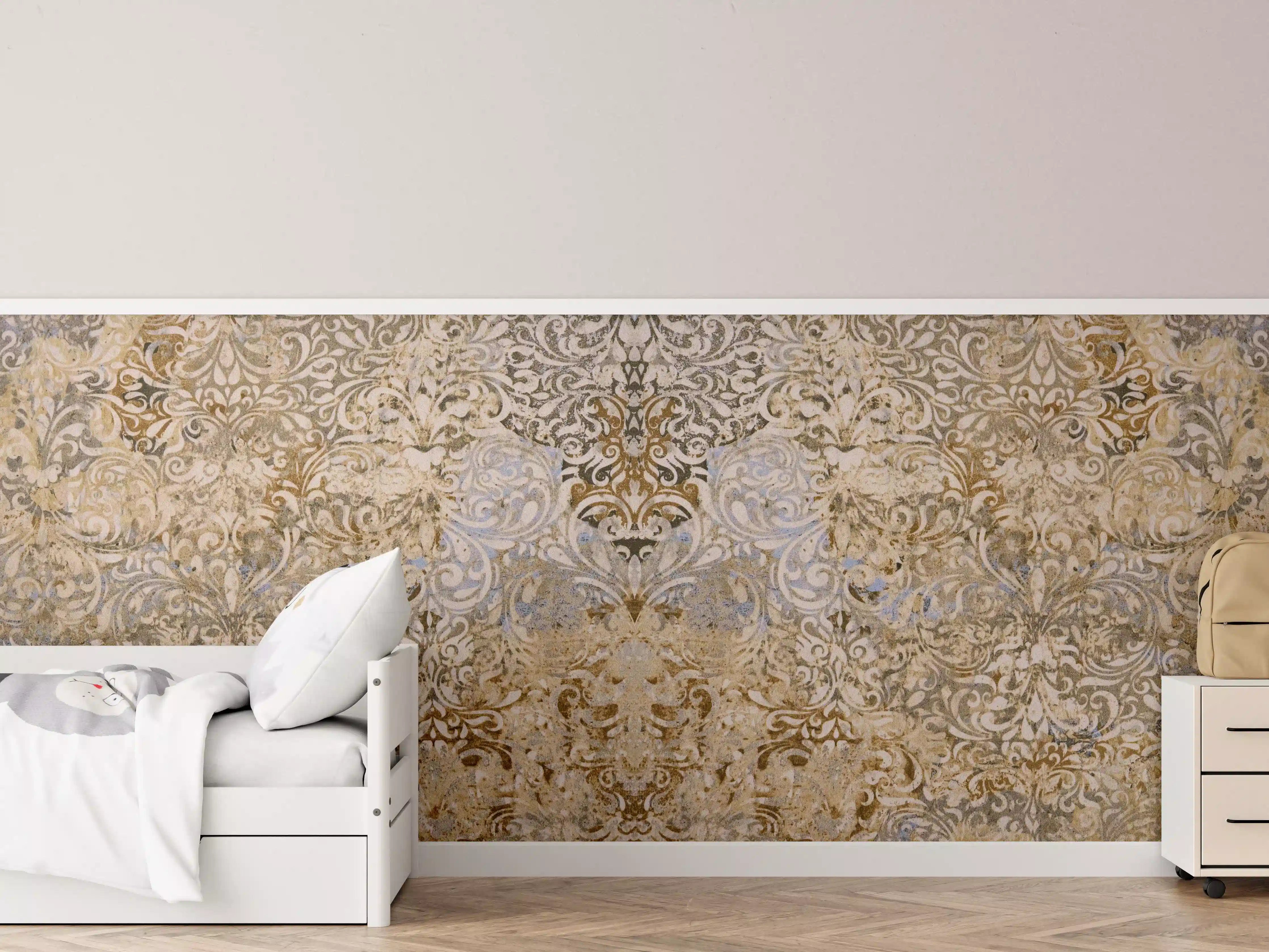 Kinderzimmer Wandgestaltung - Bräunliche Vintage Tapete