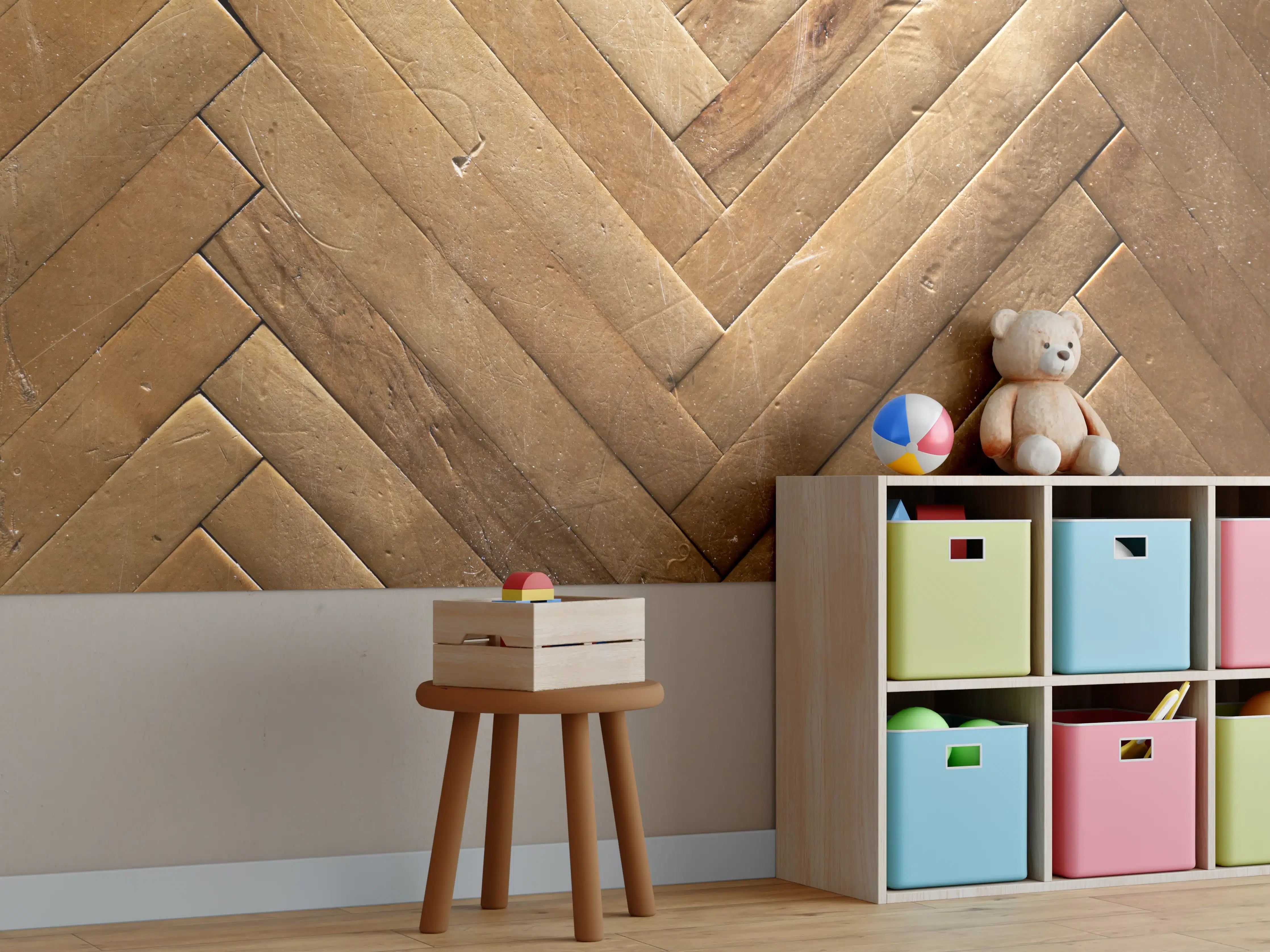 Kinderzimmer Wandgestaltung - Bräunliches Holzbrett Muster