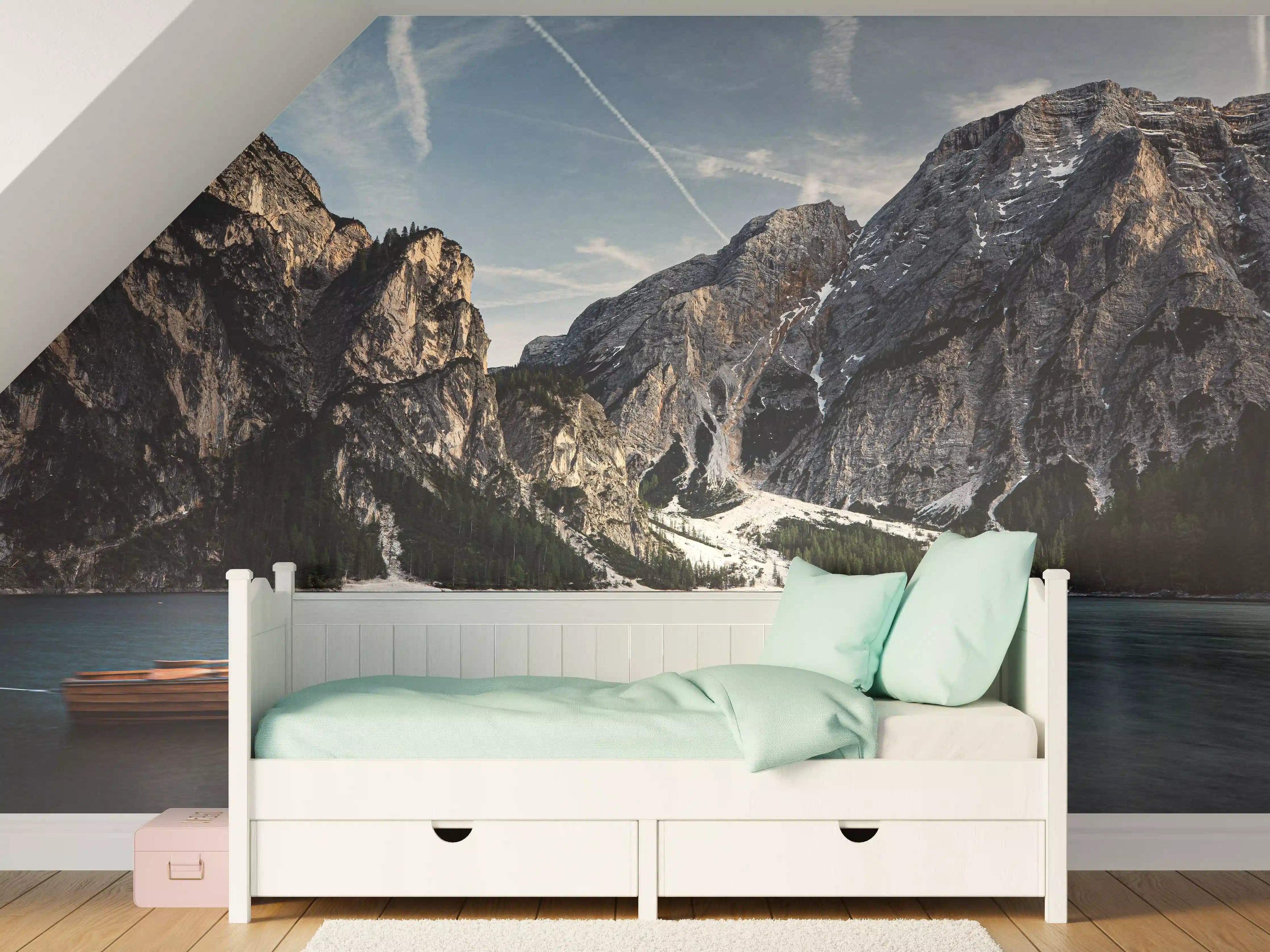 Kinderzimmer Wandgestaltung - Braies See Reflexion Abendstimmung