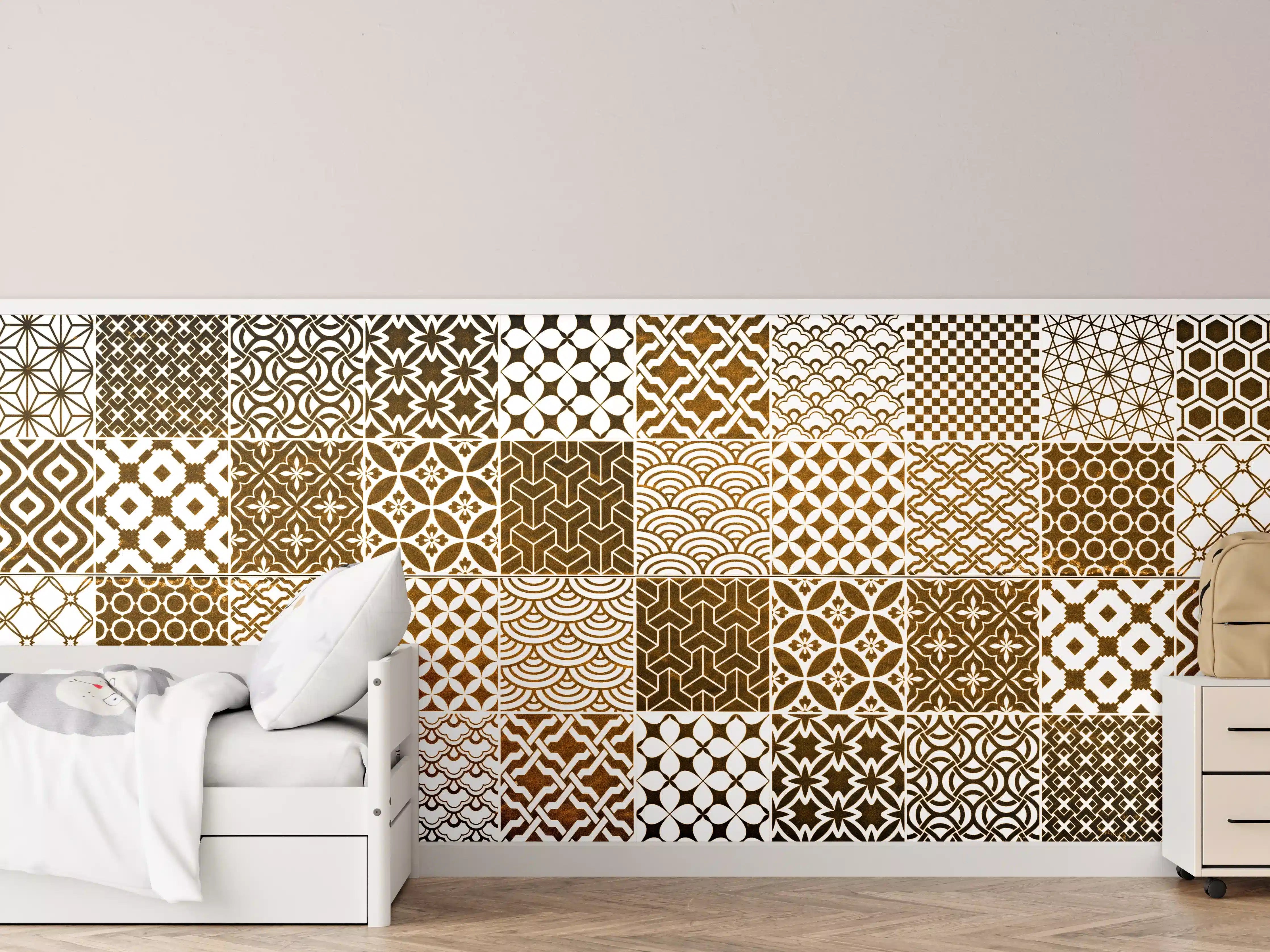Kinderzimmer Wandgestaltung - Braun-Beige geometrisch Mosaik