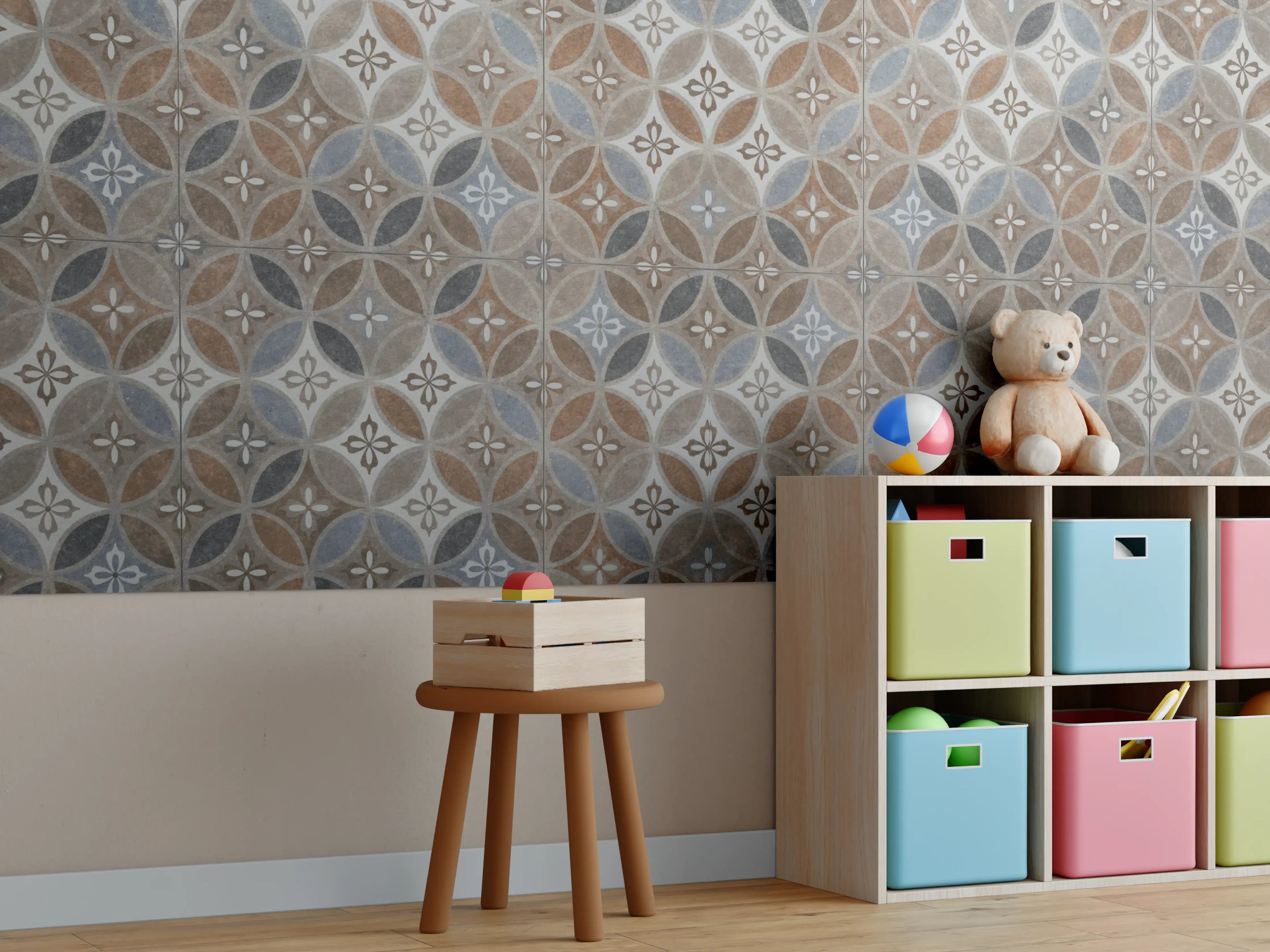 Kinderzimmer Wandgestaltung - Braun-Beiges Vintage Mosaik