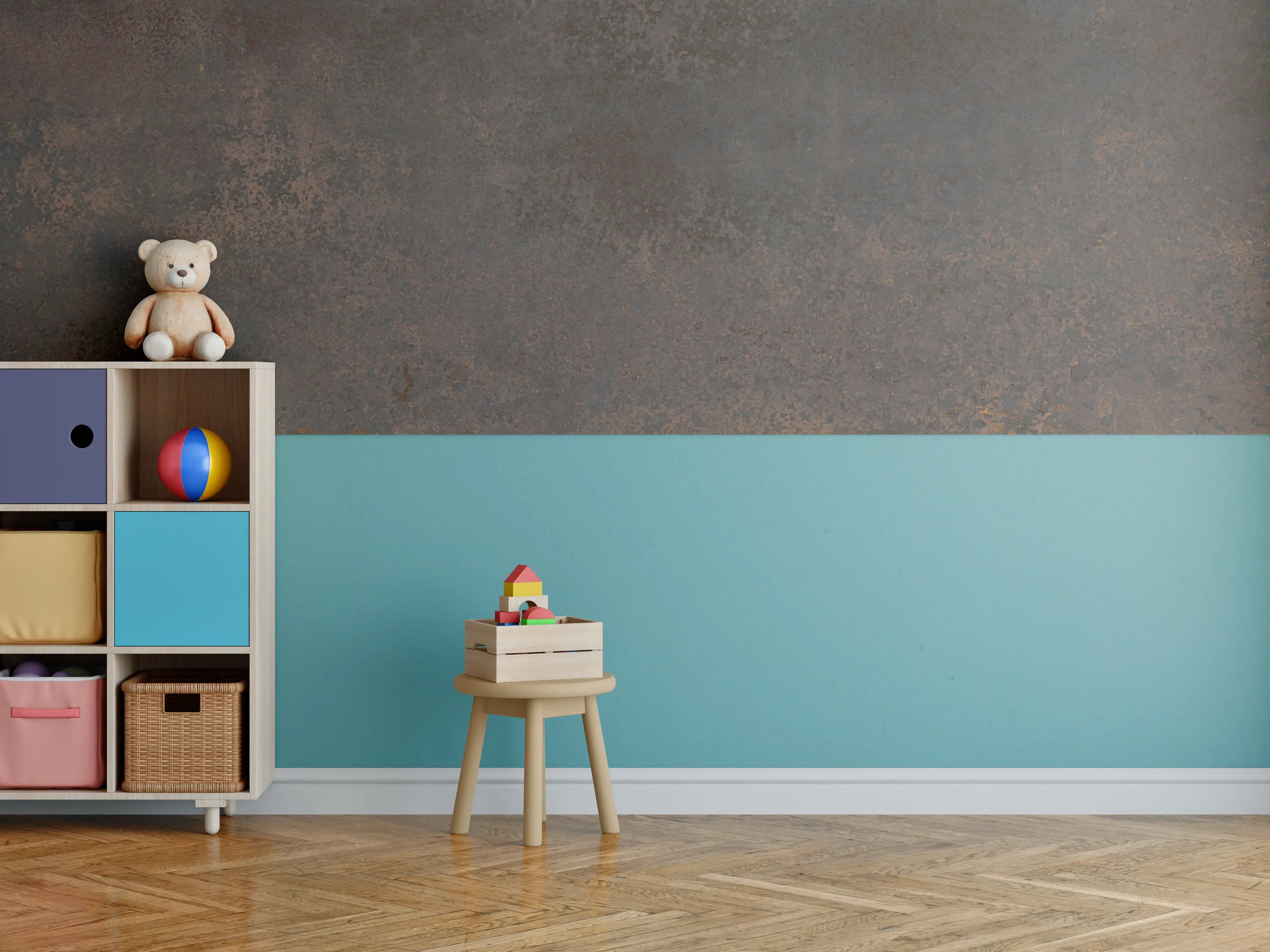 Kinderzimmer Wandgestaltung - Braun-Grauer Zement