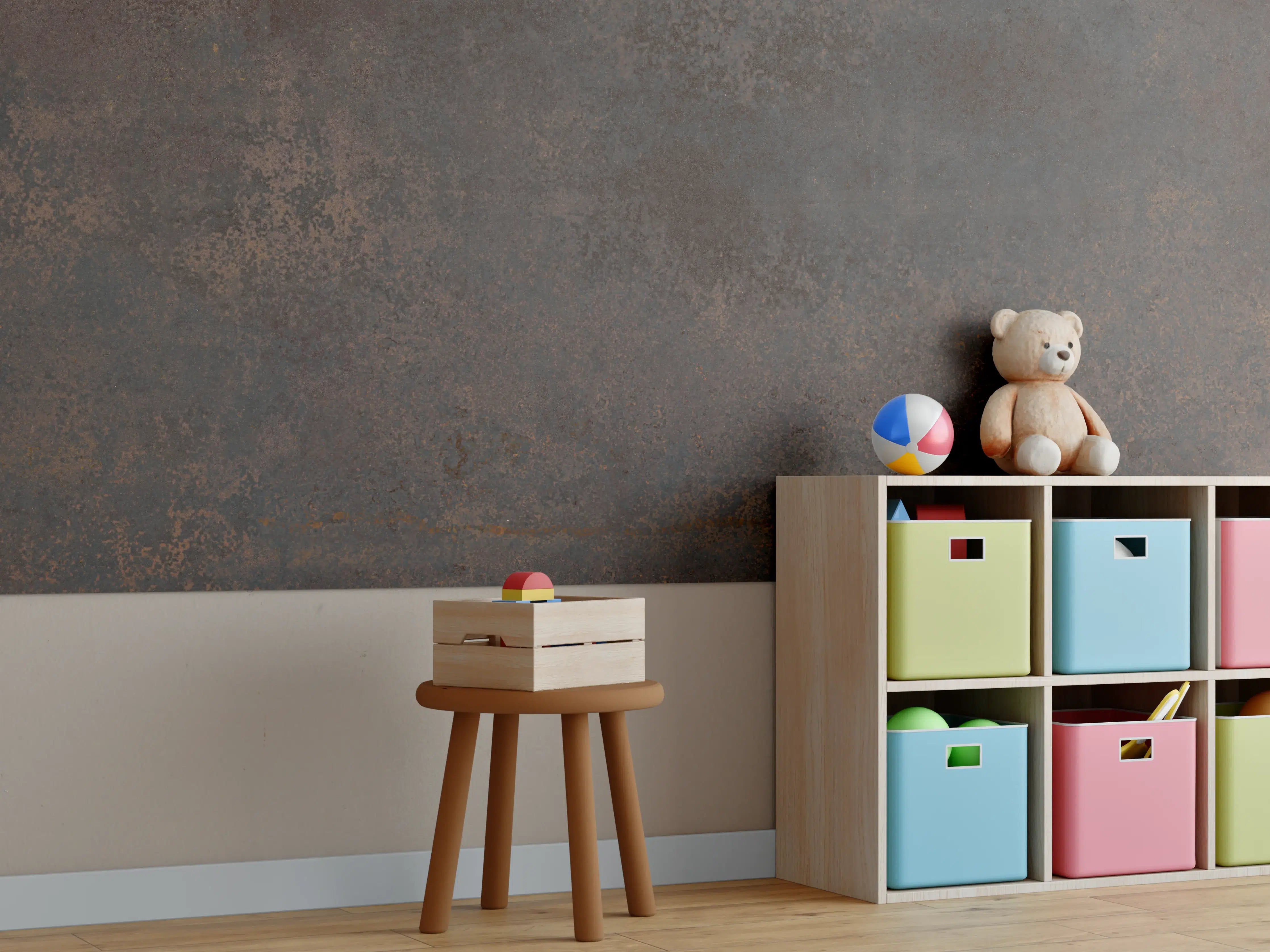 Kinderzimmer Wandgestaltung - Braun-Grauer Zement