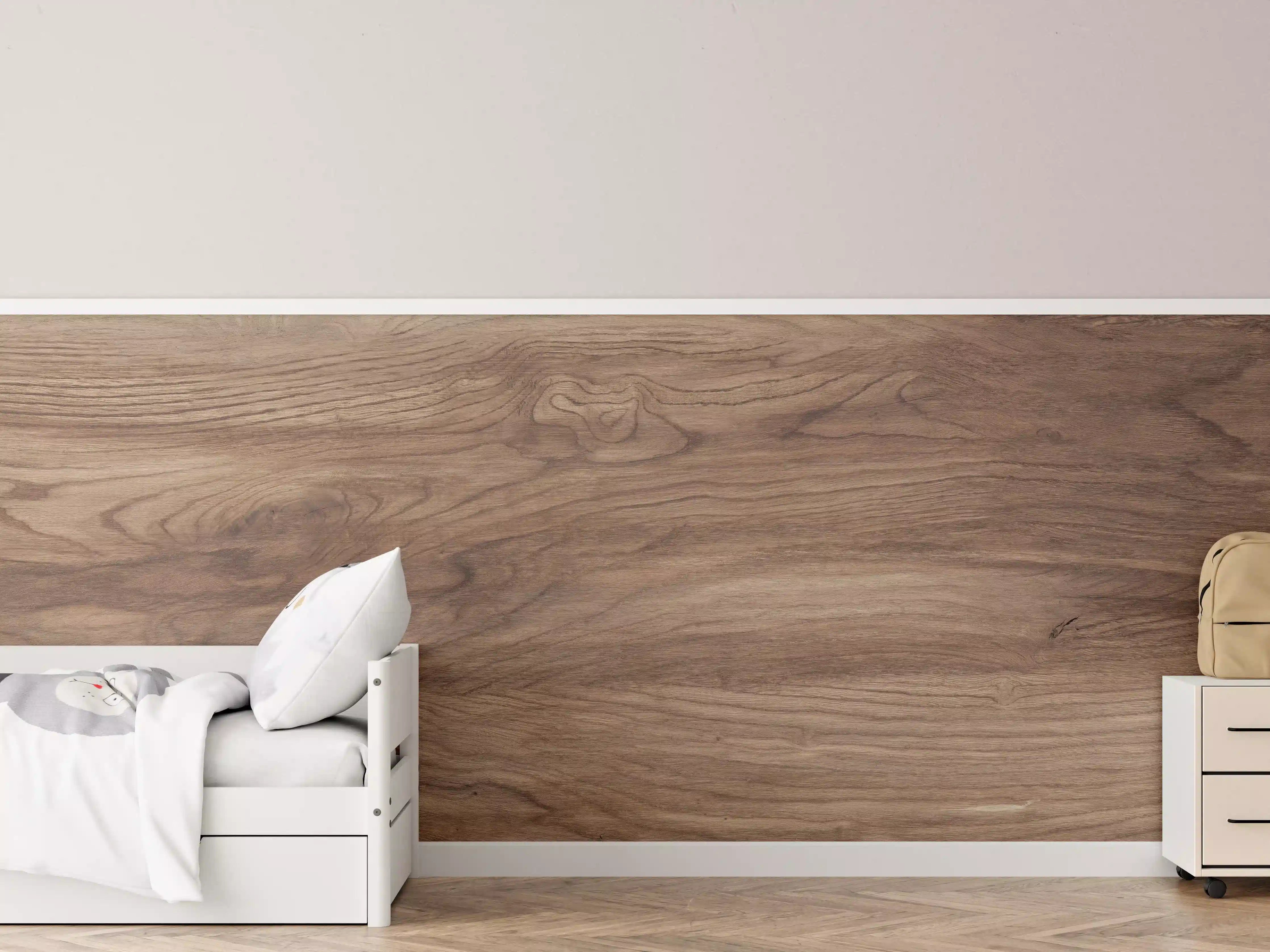 Kinderzimmer Wandgestaltung - Braune Holz Textur mit Muster