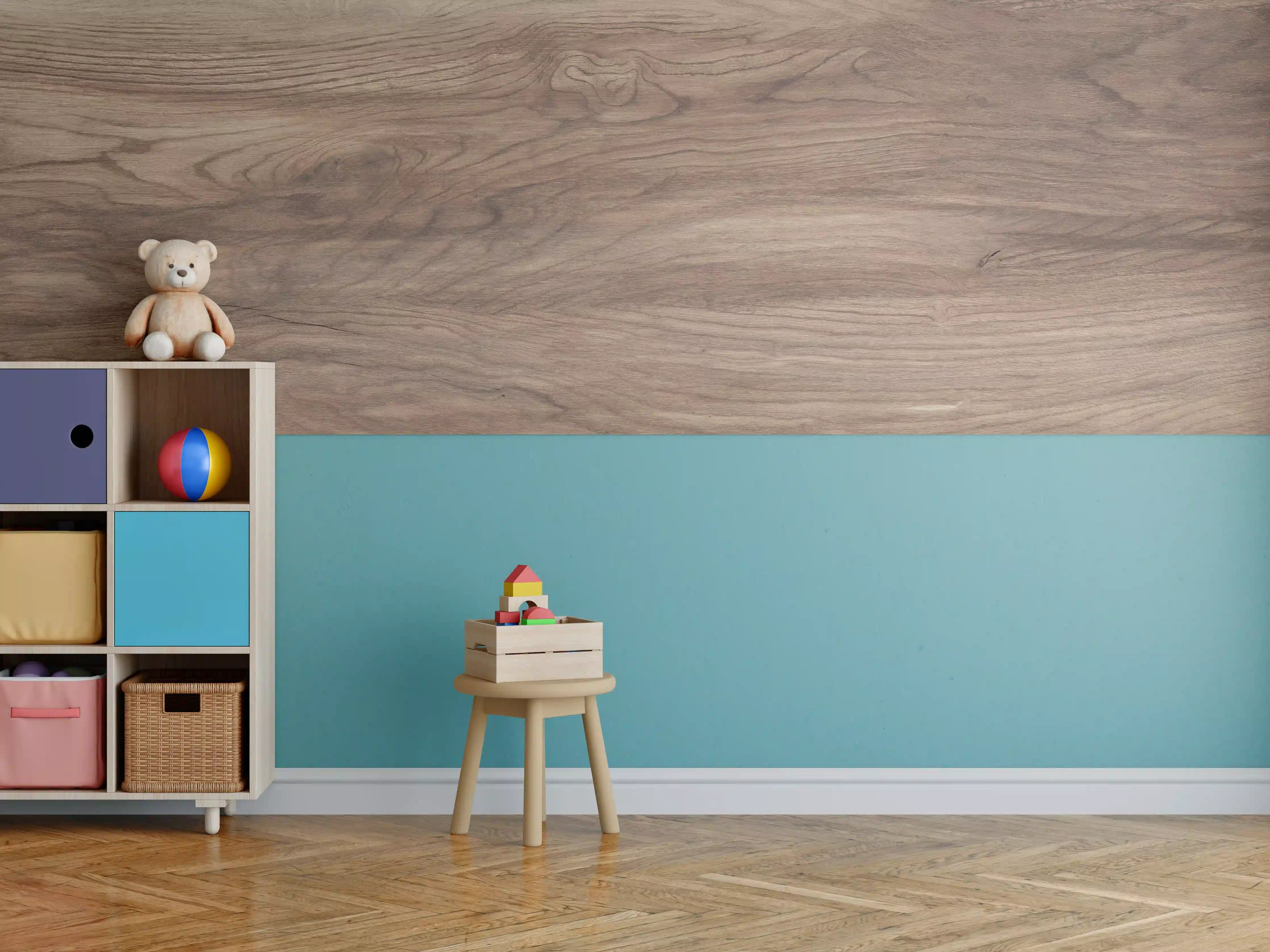 Kinderzimmer Wandgestaltung - Braune Holz Textur mit Muster