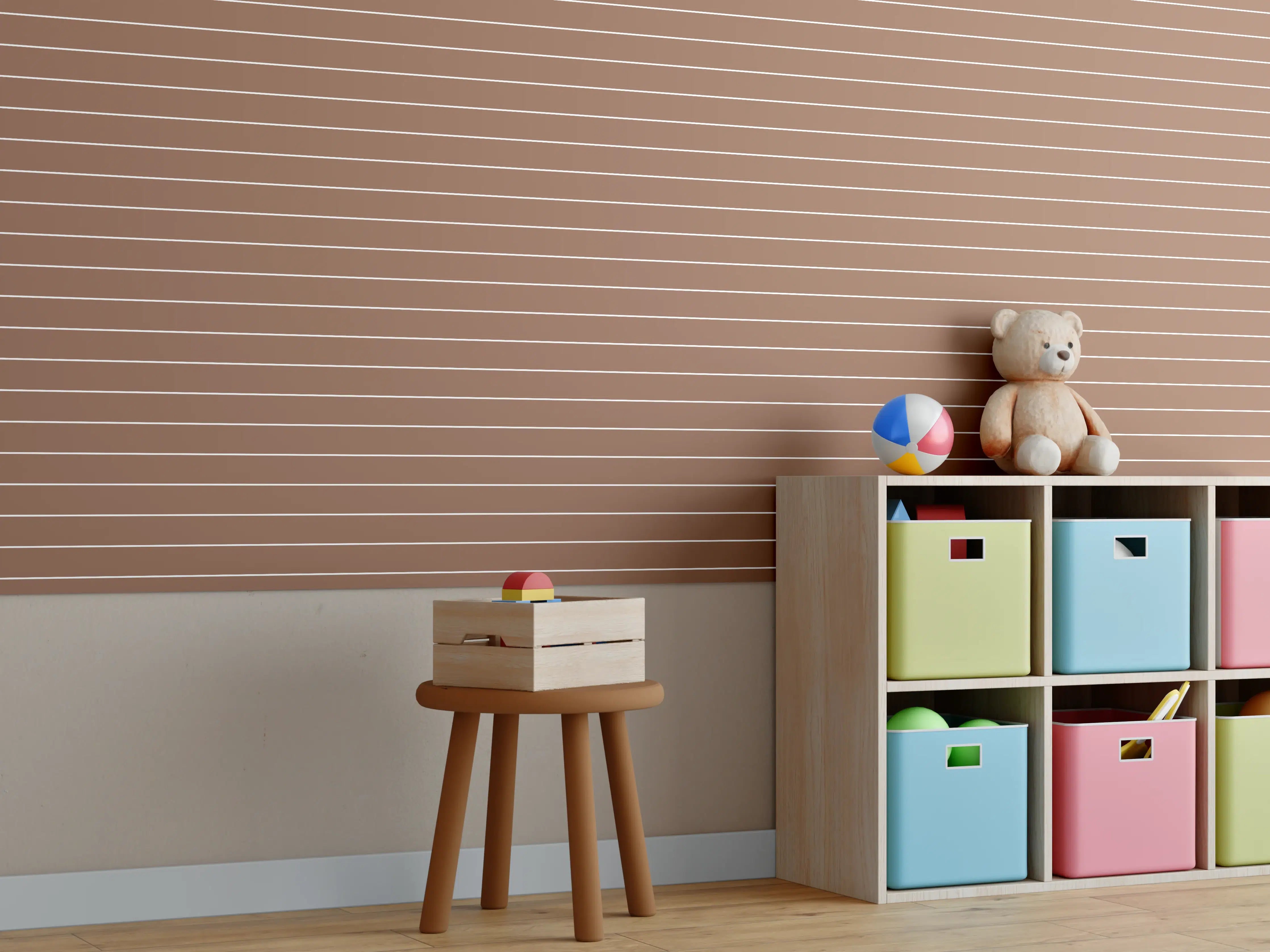 Kinderzimmer Wandgestaltung - Braune Linien-Textur