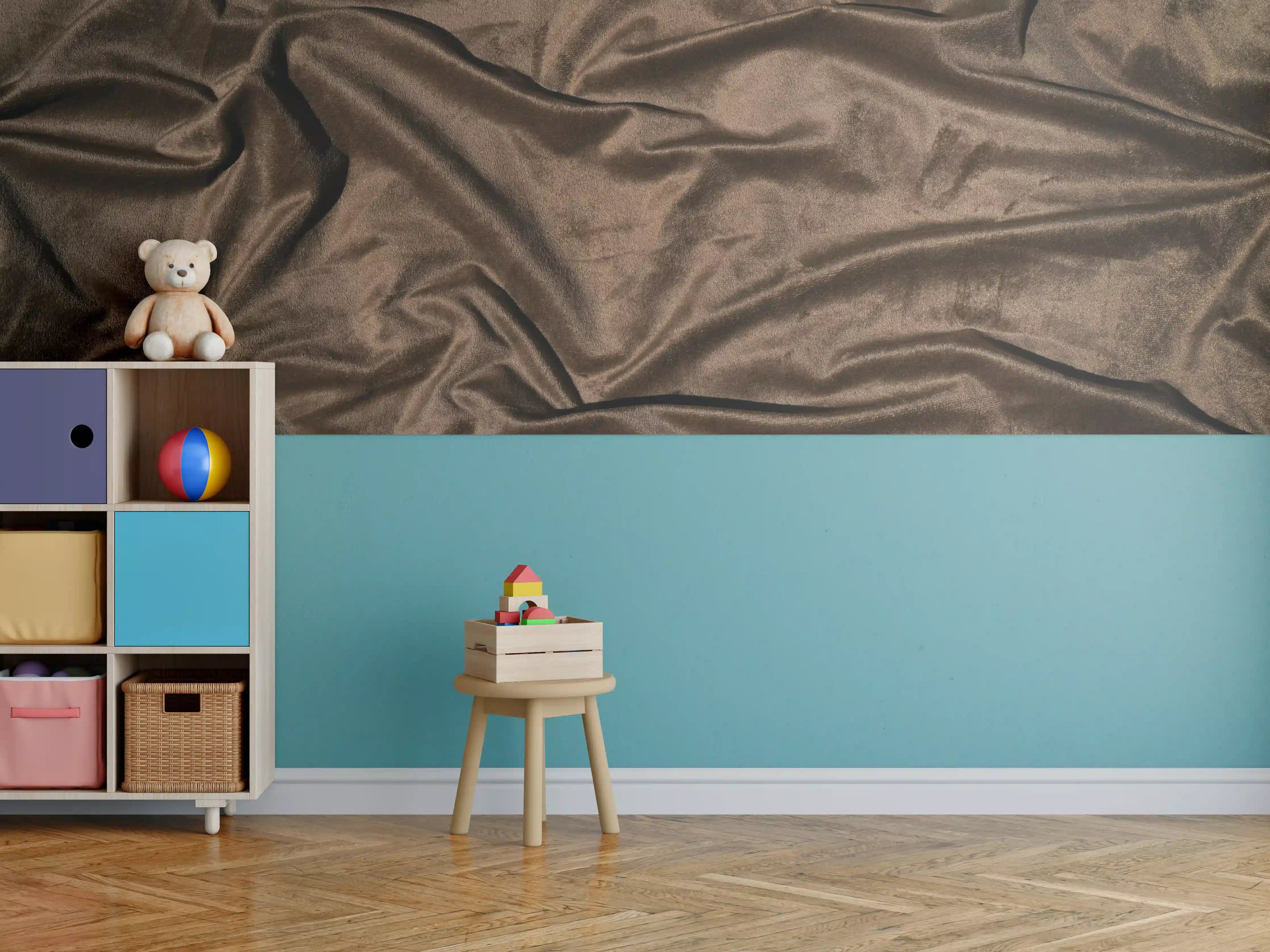 Kinderzimmer Wandgestaltung - Braune Satin Seide