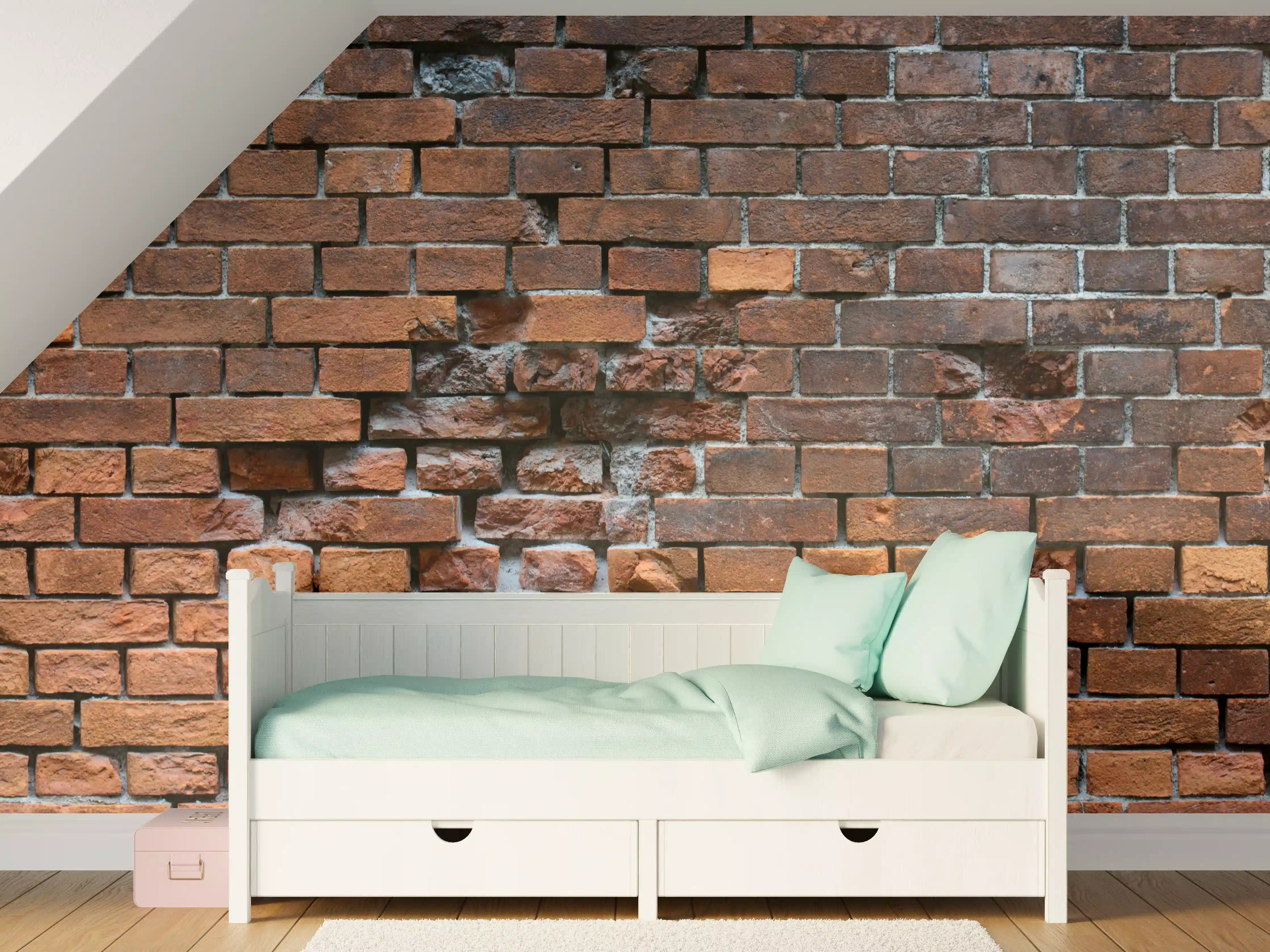 Kinderzimmer Wandgestaltung - Braune kaputte Ziegelsteinwand
