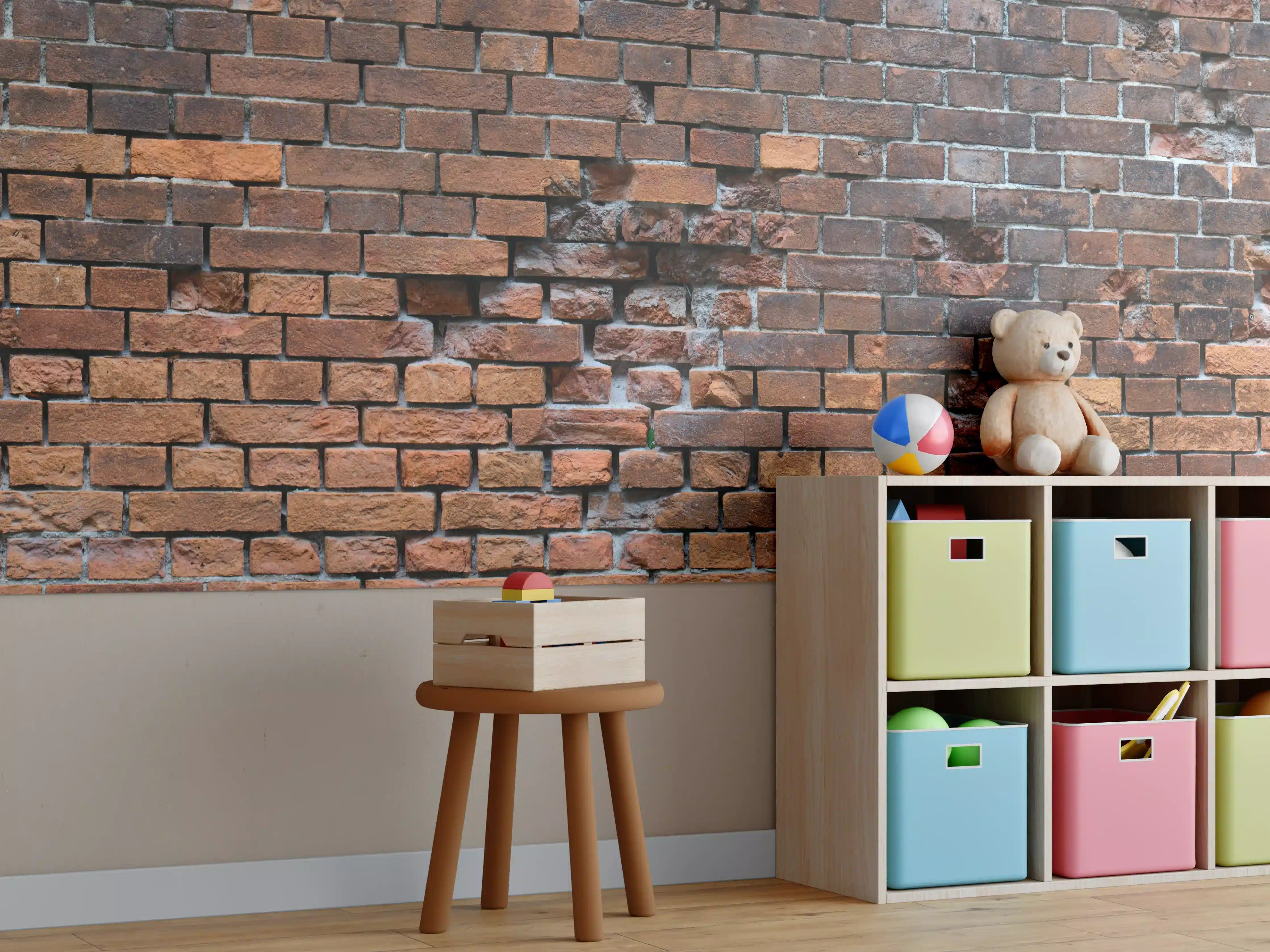 Kinderzimmer Wandgestaltung - Braune kaputte Ziegelsteinwand