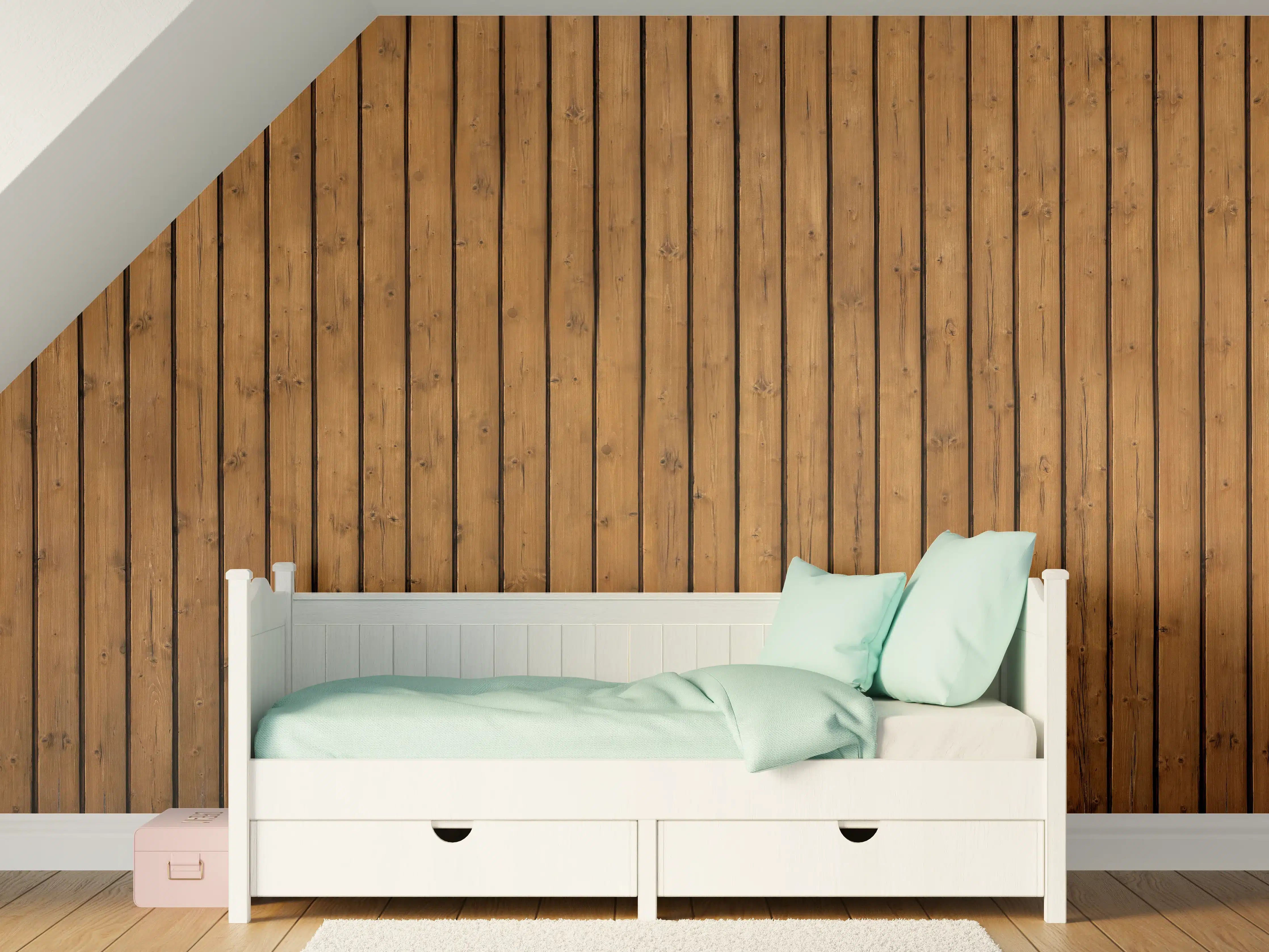 Kinderzimmer Wandgestaltung - Braune vertikale Holzdielen