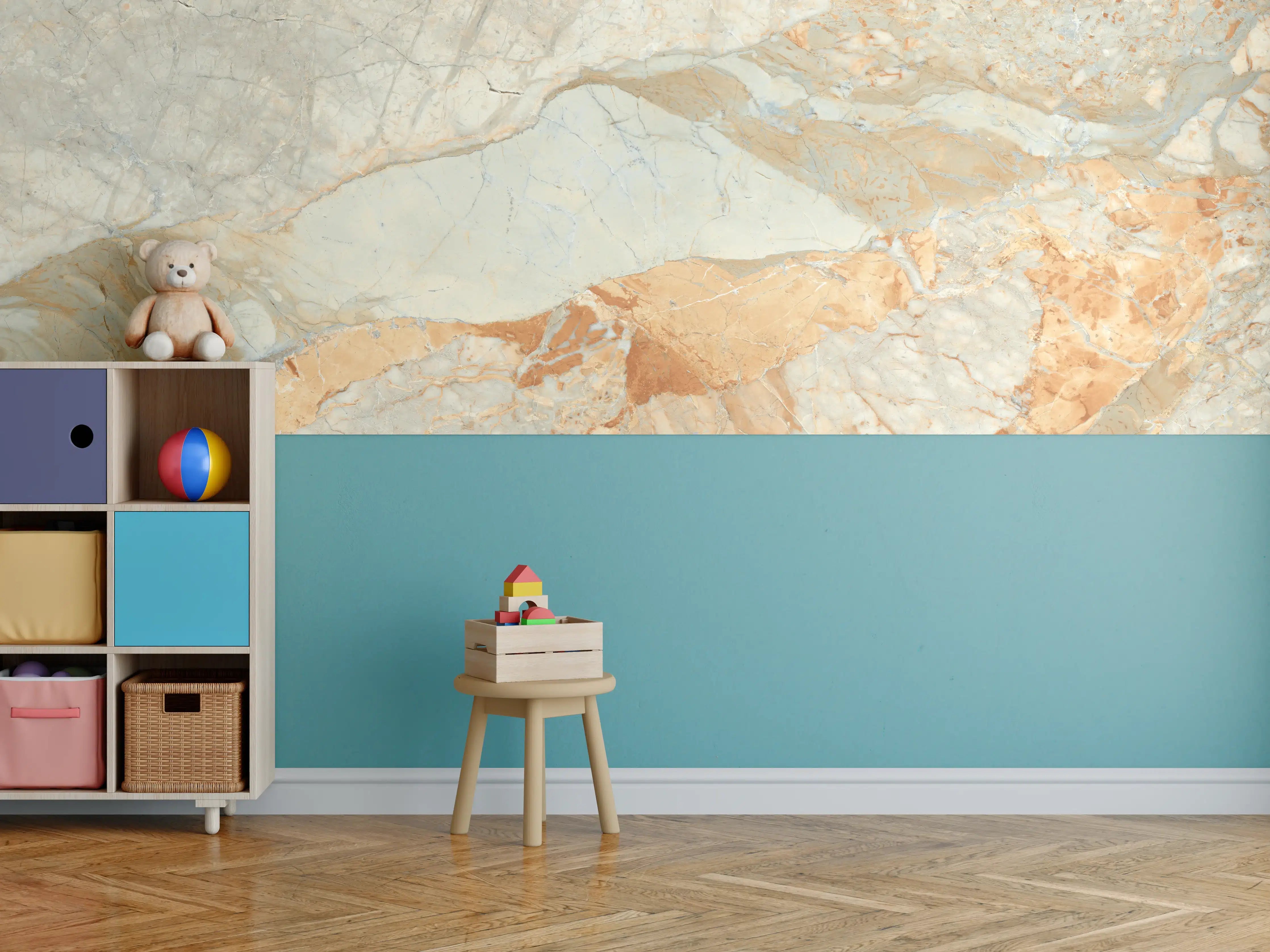 Kinderzimmer Wandgestaltung - Brauner Marmor mit Adern