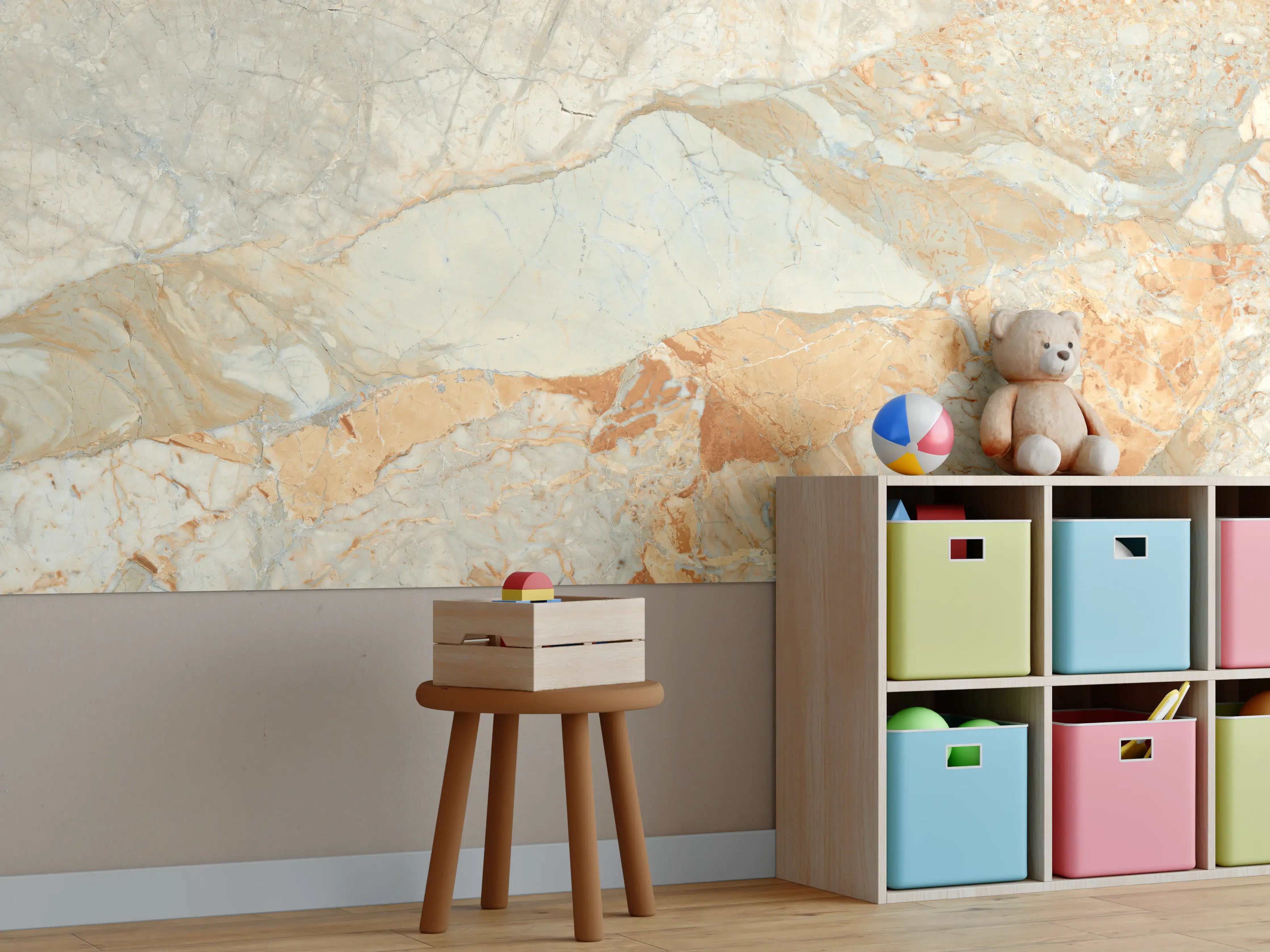 Kinderzimmer Wandgestaltung - Brauner Marmor mit Adern