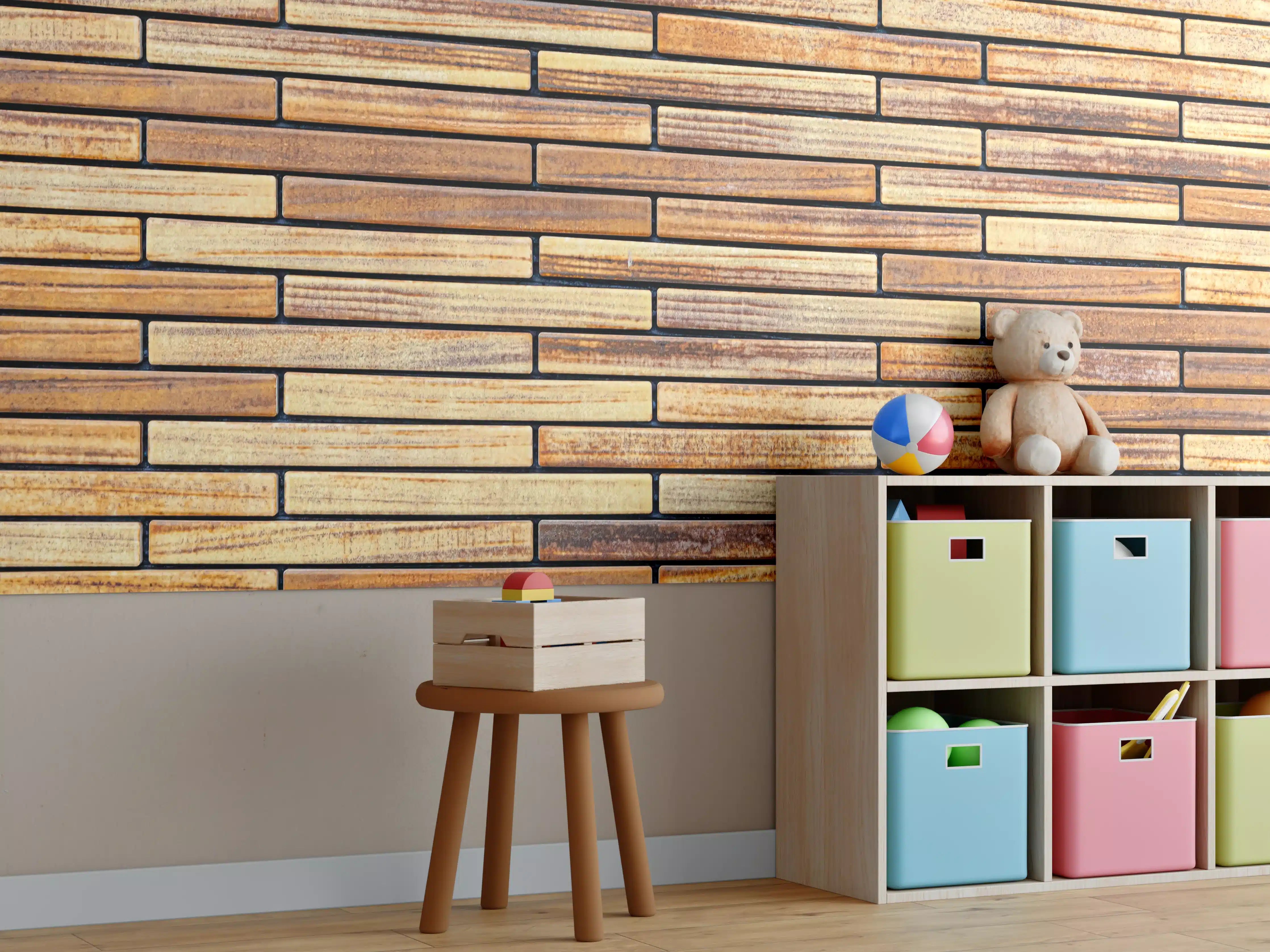 Kinderzimmer Wandgestaltung - Brauner Sandstein Ziegelwand Muster 