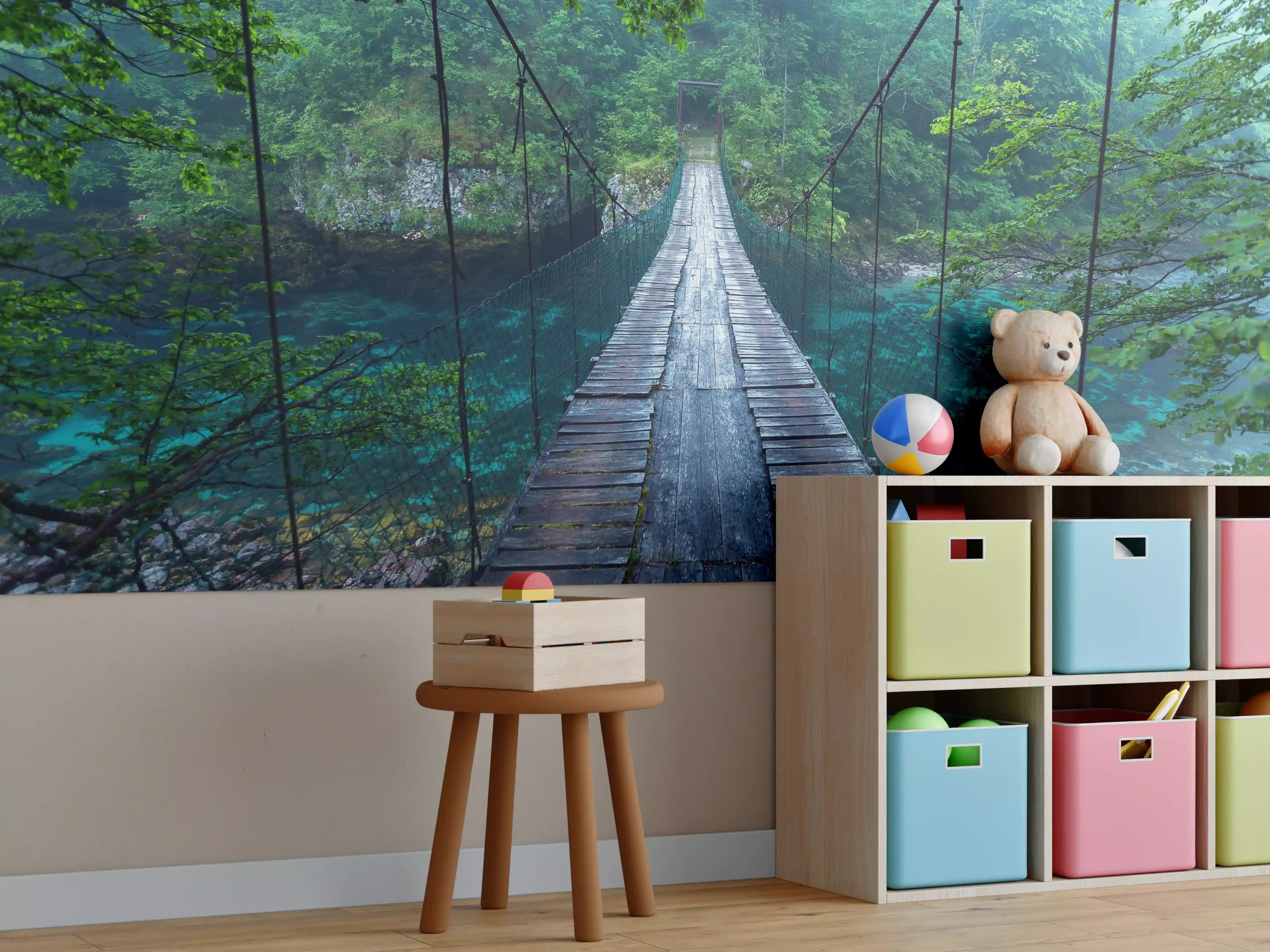 Kinderzimmer Wandgestaltung - Brücke über Kristallklarem Fluss
