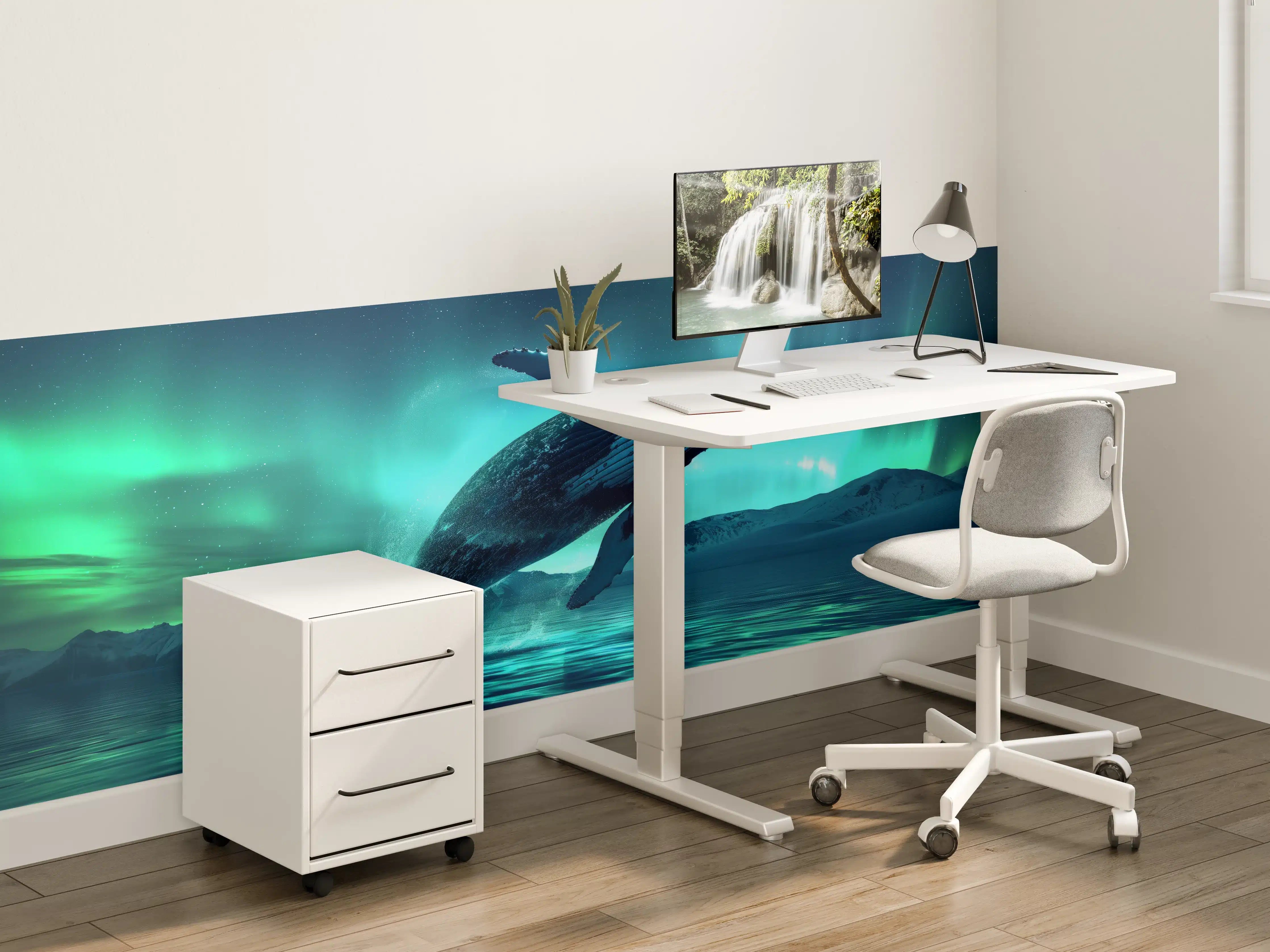 Kinderzimmer Wandgestaltung - Buckelwal unter Nordlicht Türkis