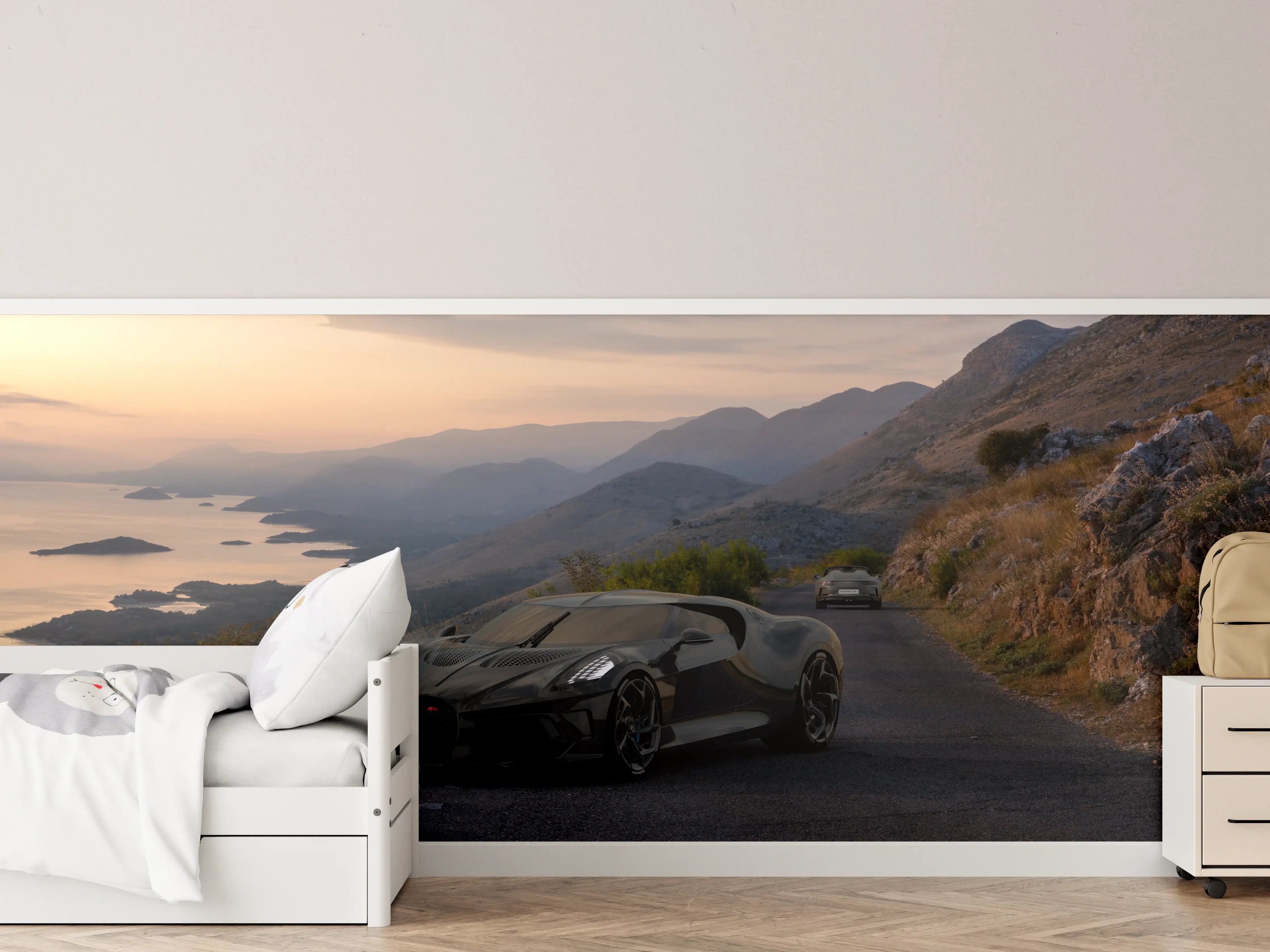 Kinderzimmer Wandgestaltung - Bugatti La Voiture Noire auf einer Straße am Meer