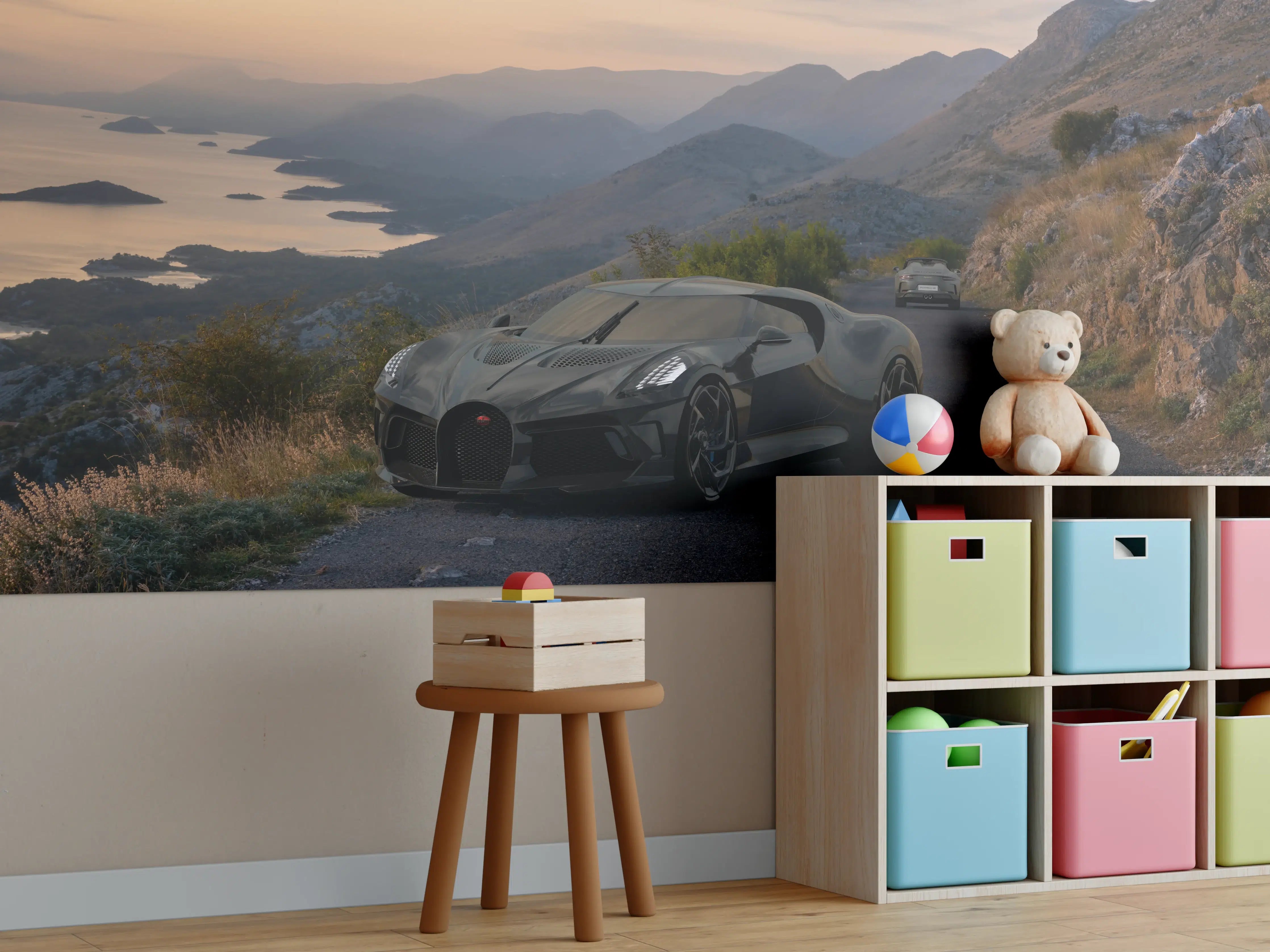 Kinderzimmer Wandgestaltung - Bugatti La Voiture Noire auf einer Straße am Meer