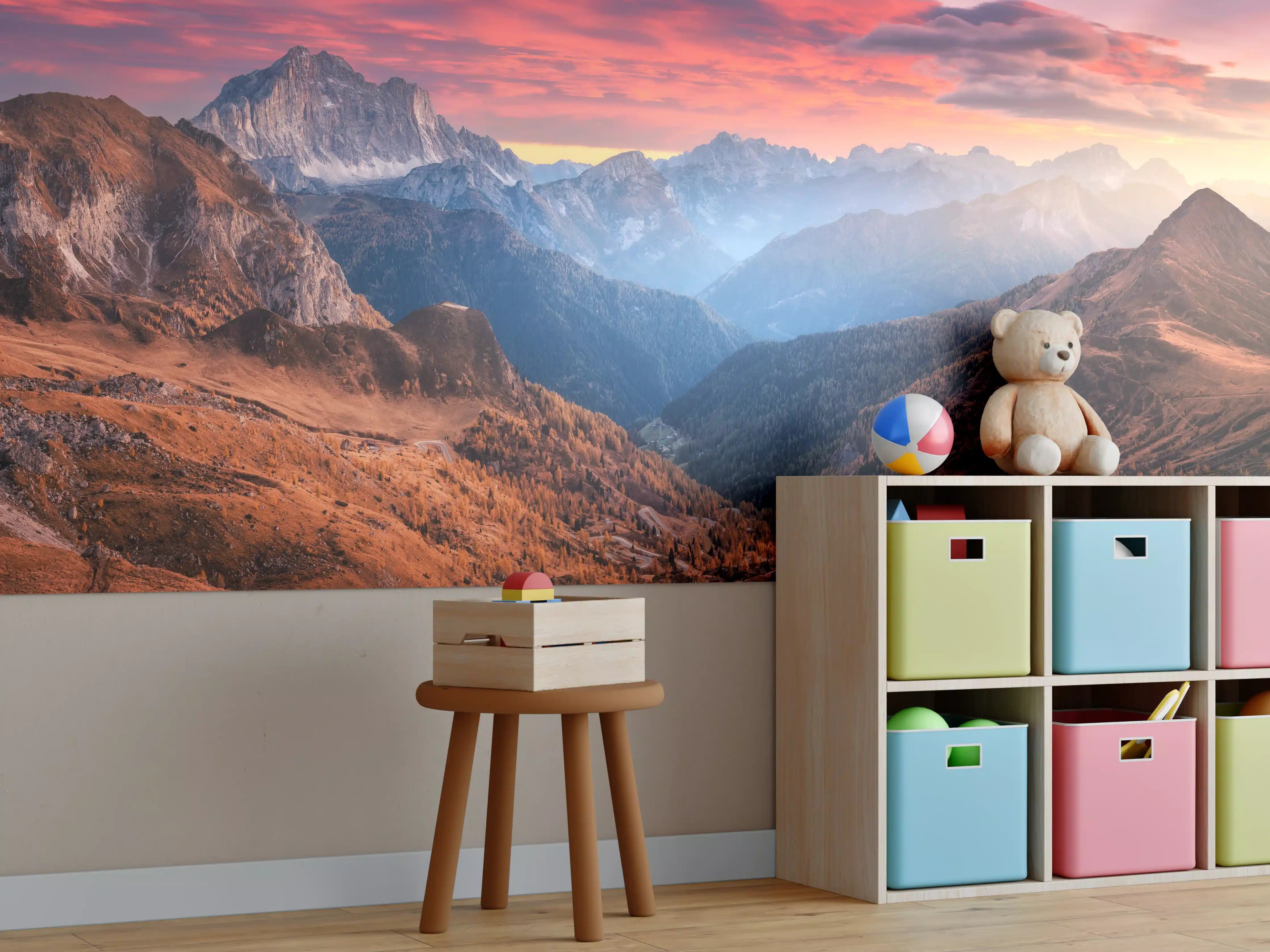 Kinderzimmer Wandgestaltung - Bunt roter Himmel