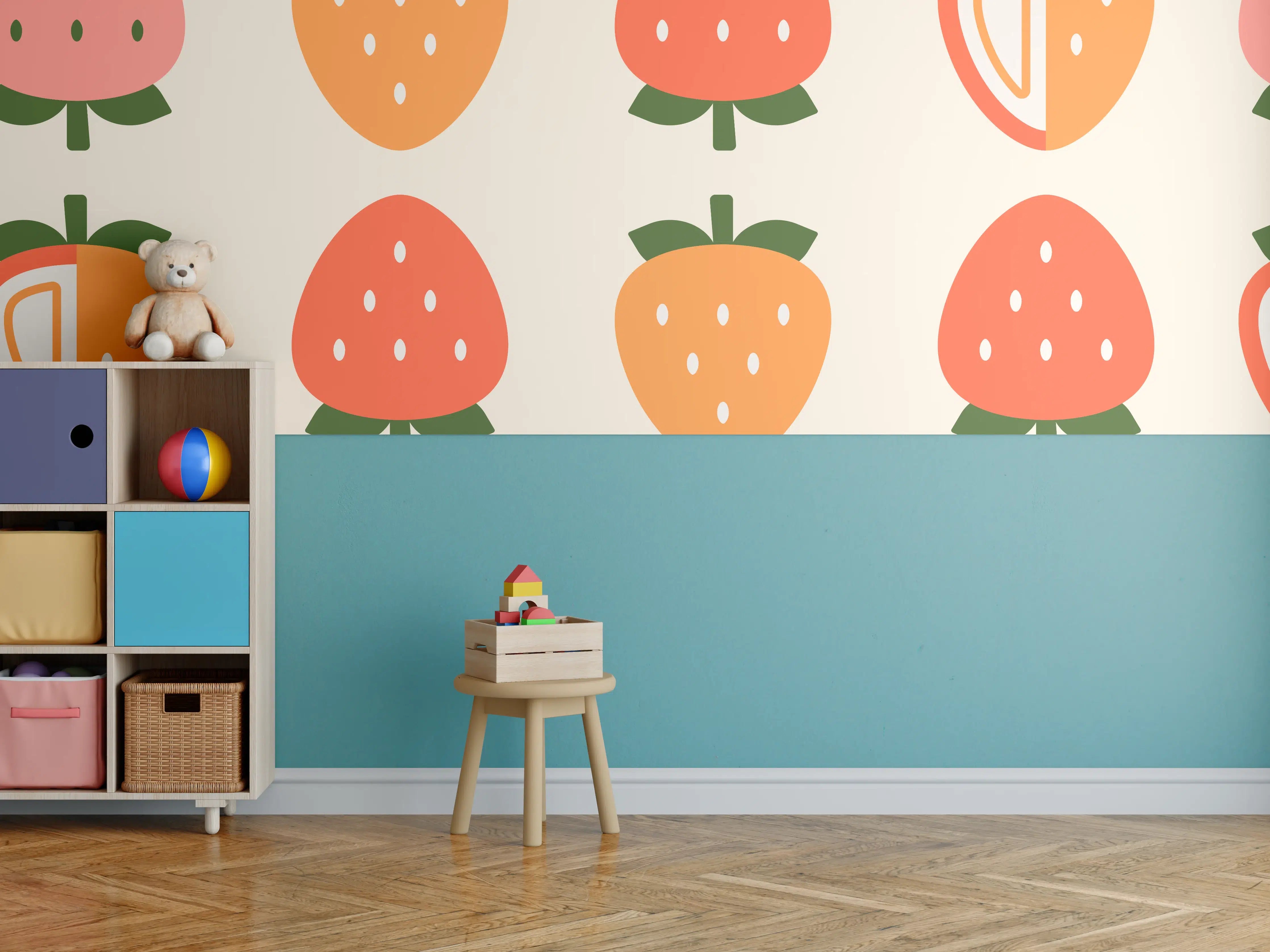 Kinderzimmer Wandgestaltung - Bunte Beerenmuster in Cartoon-Optik