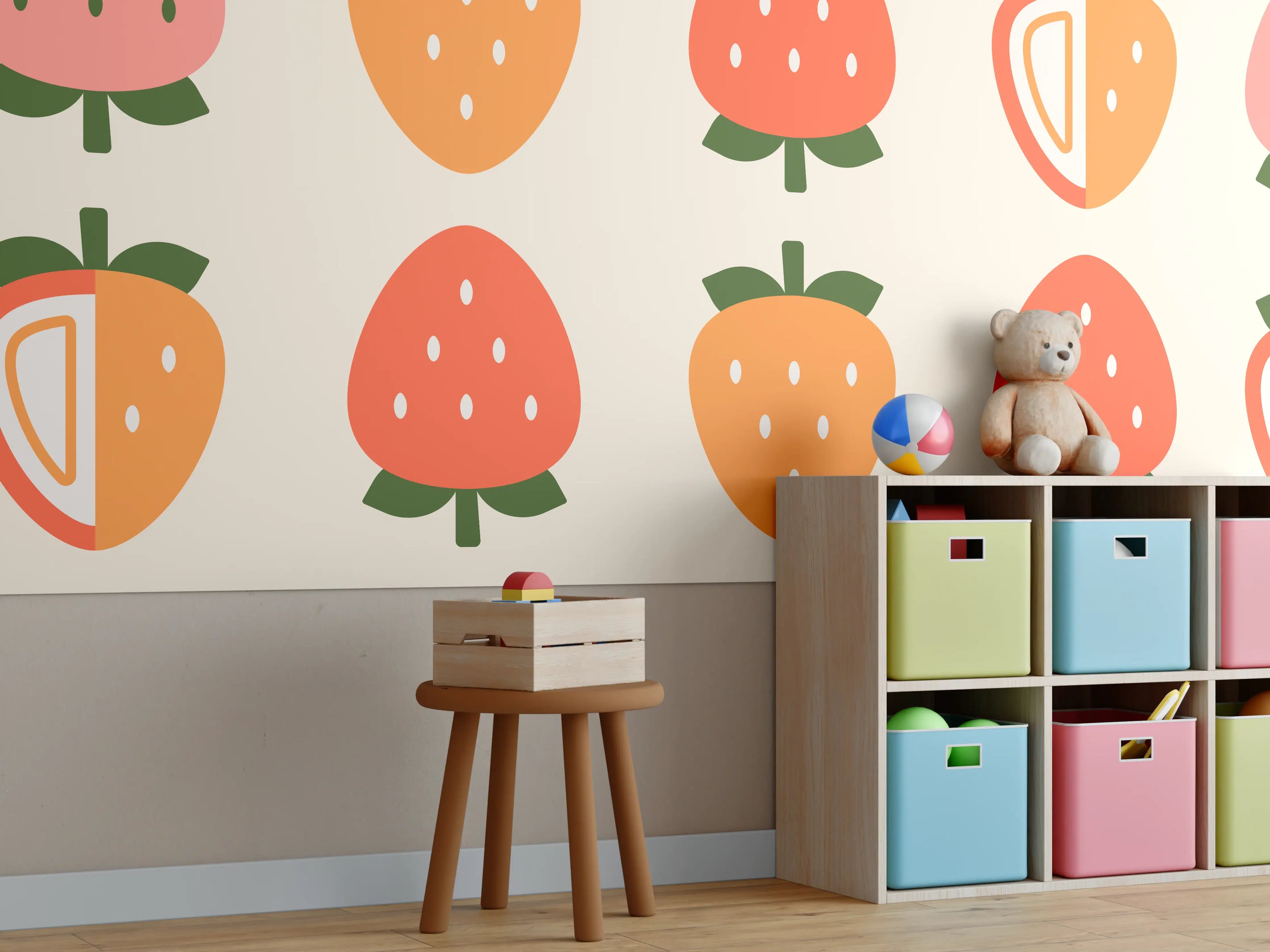 Kinderzimmer Wandgestaltung - Bunte Beerenmuster in Cartoon-Optik