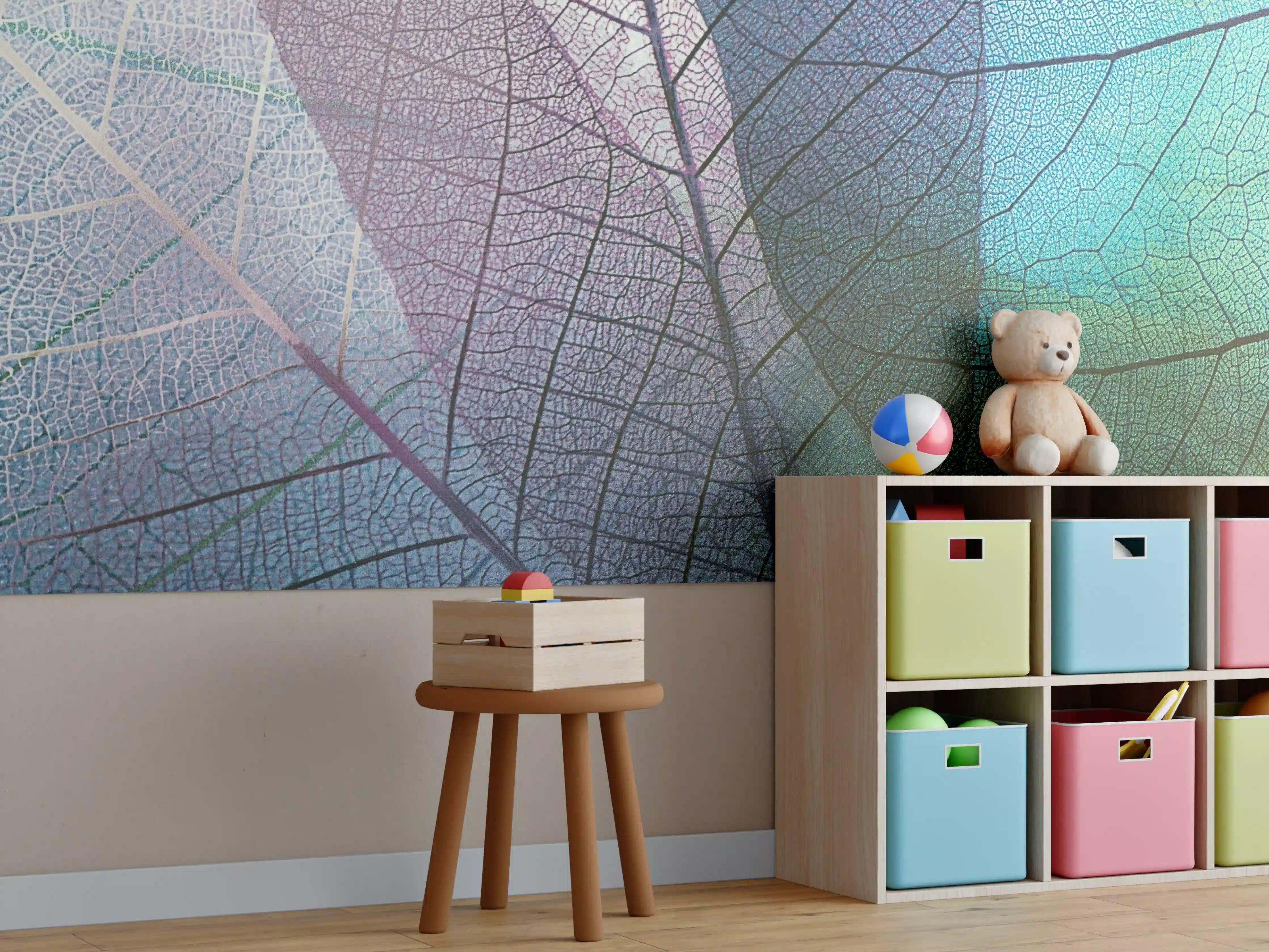 Kinderzimmer Wandgestaltung - Bunte Blätter in Aquarelltechnik