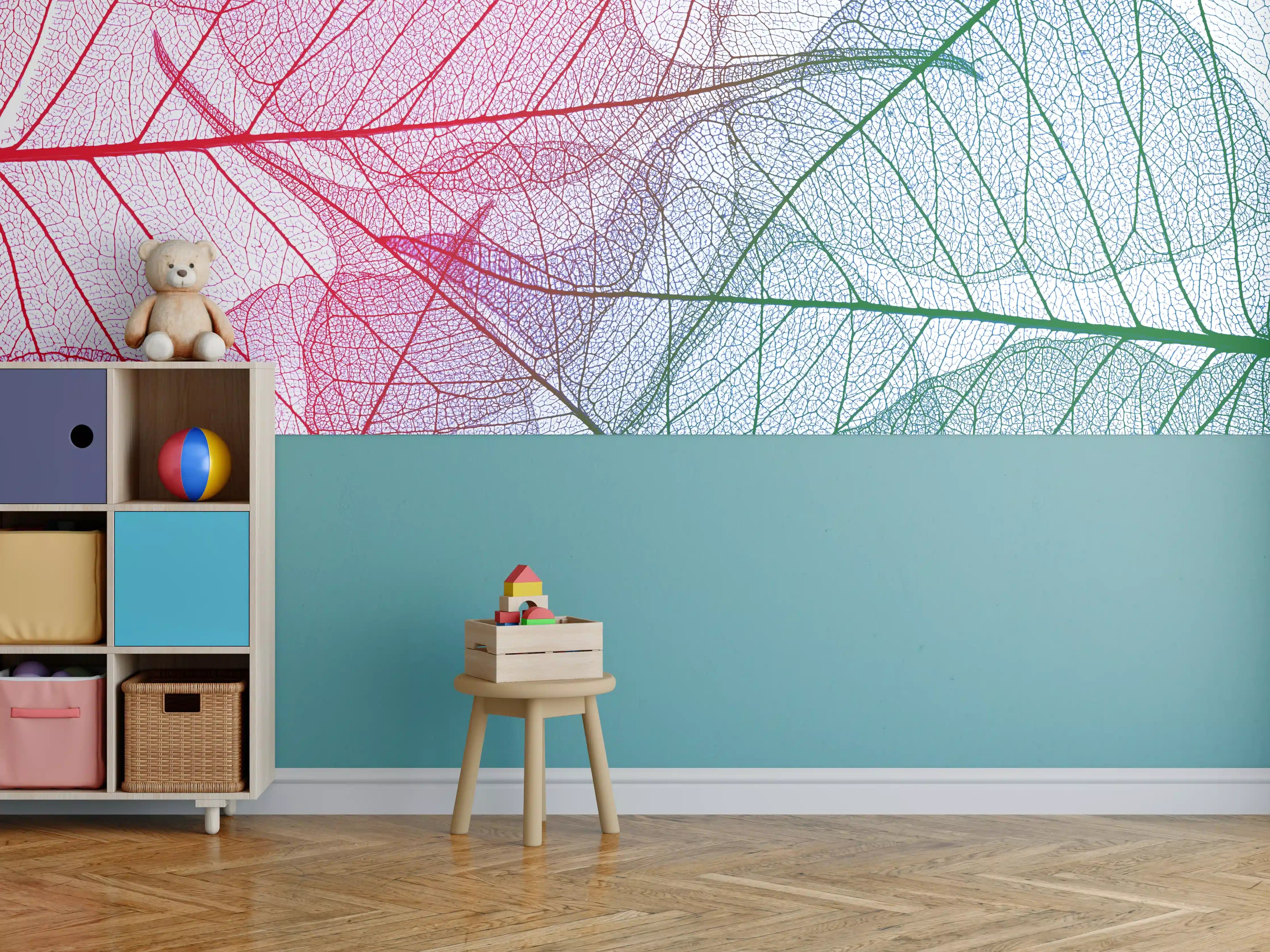 Kinderzimmer Wandgestaltung - Bunte Blattadern Textur