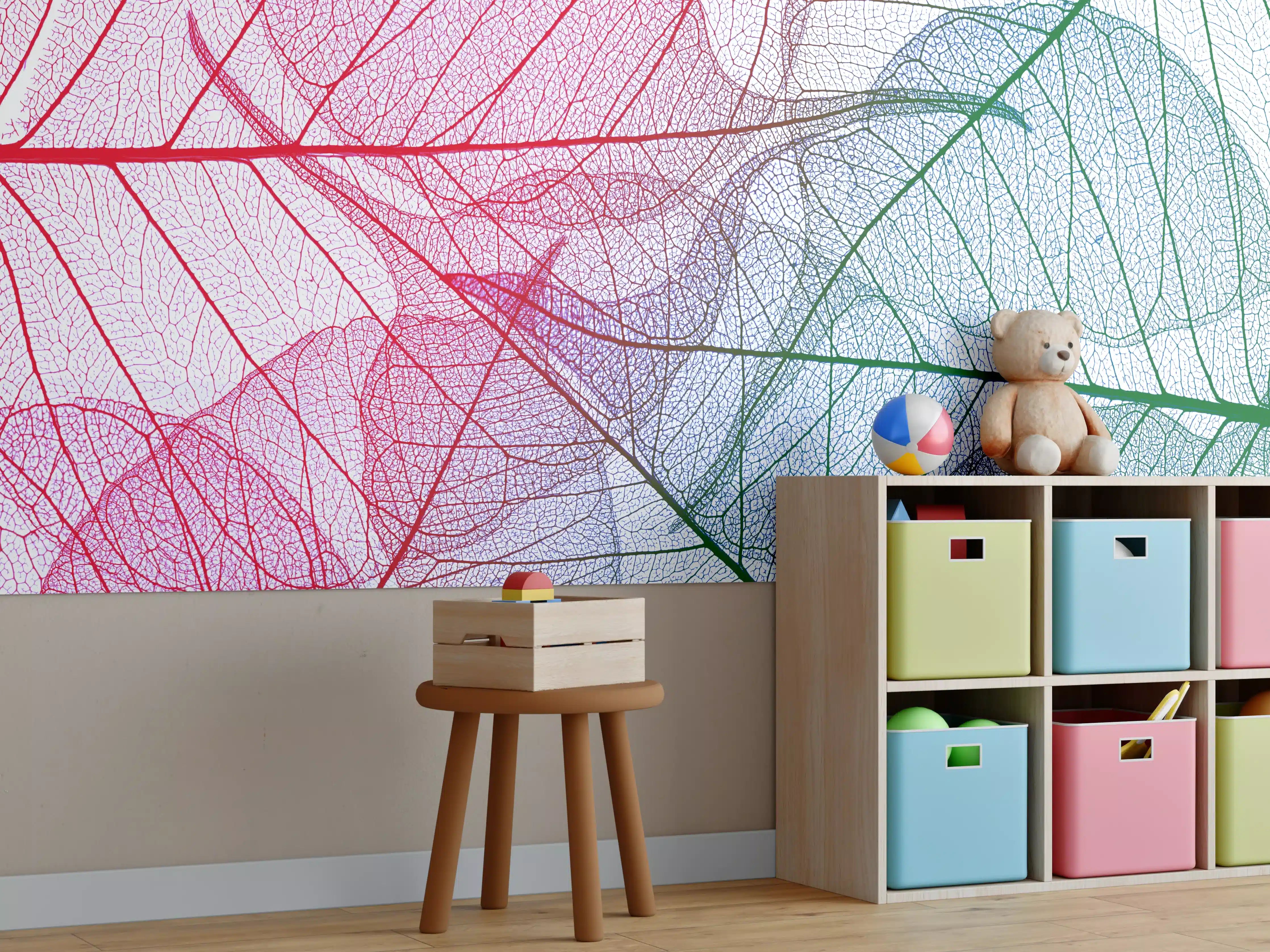 Kinderzimmer Wandgestaltung - Bunte Blattadern Textur
