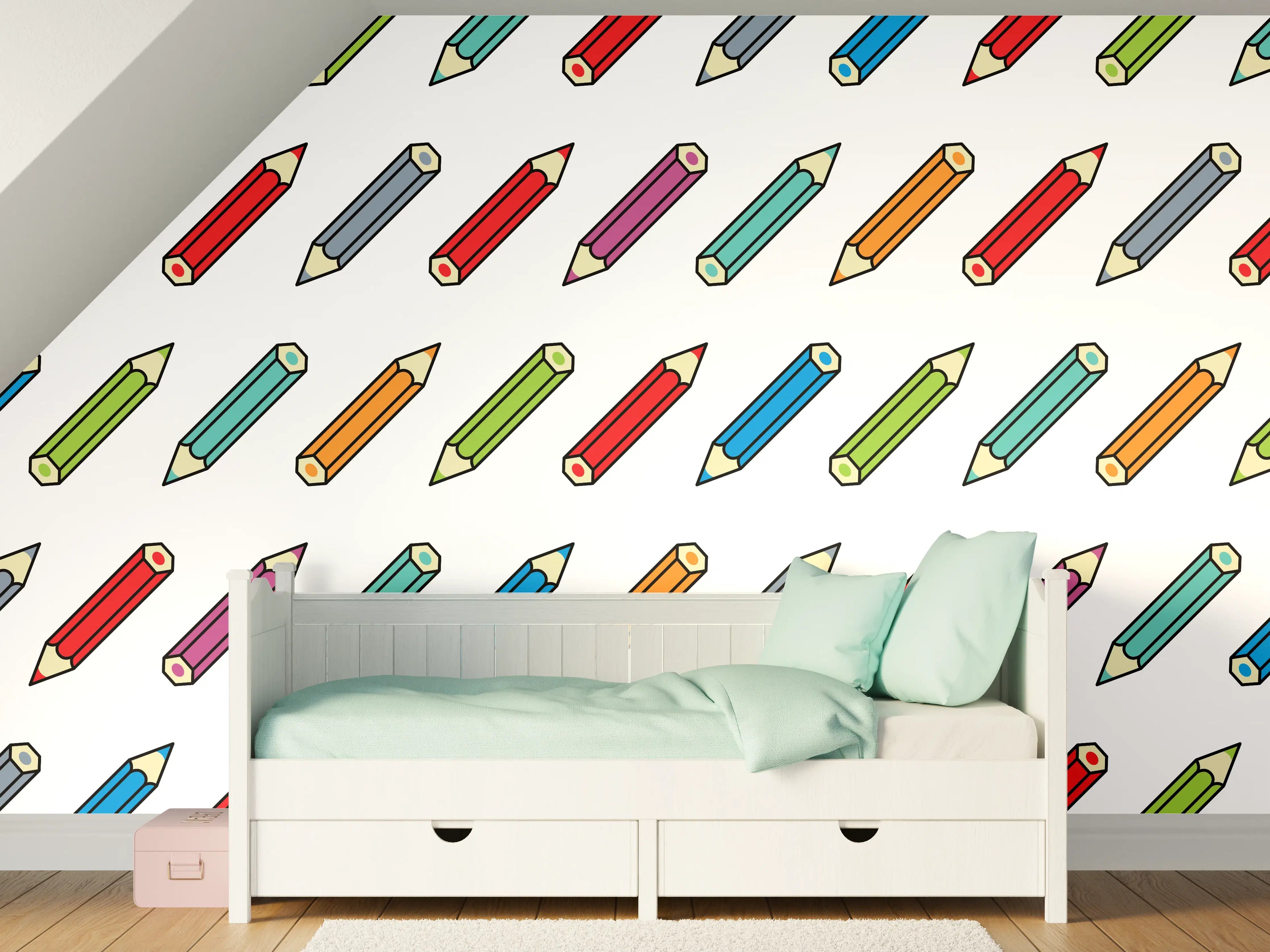 Kinderzimmer Wandgestaltung - Bunte Bleistift-Muster Illustration