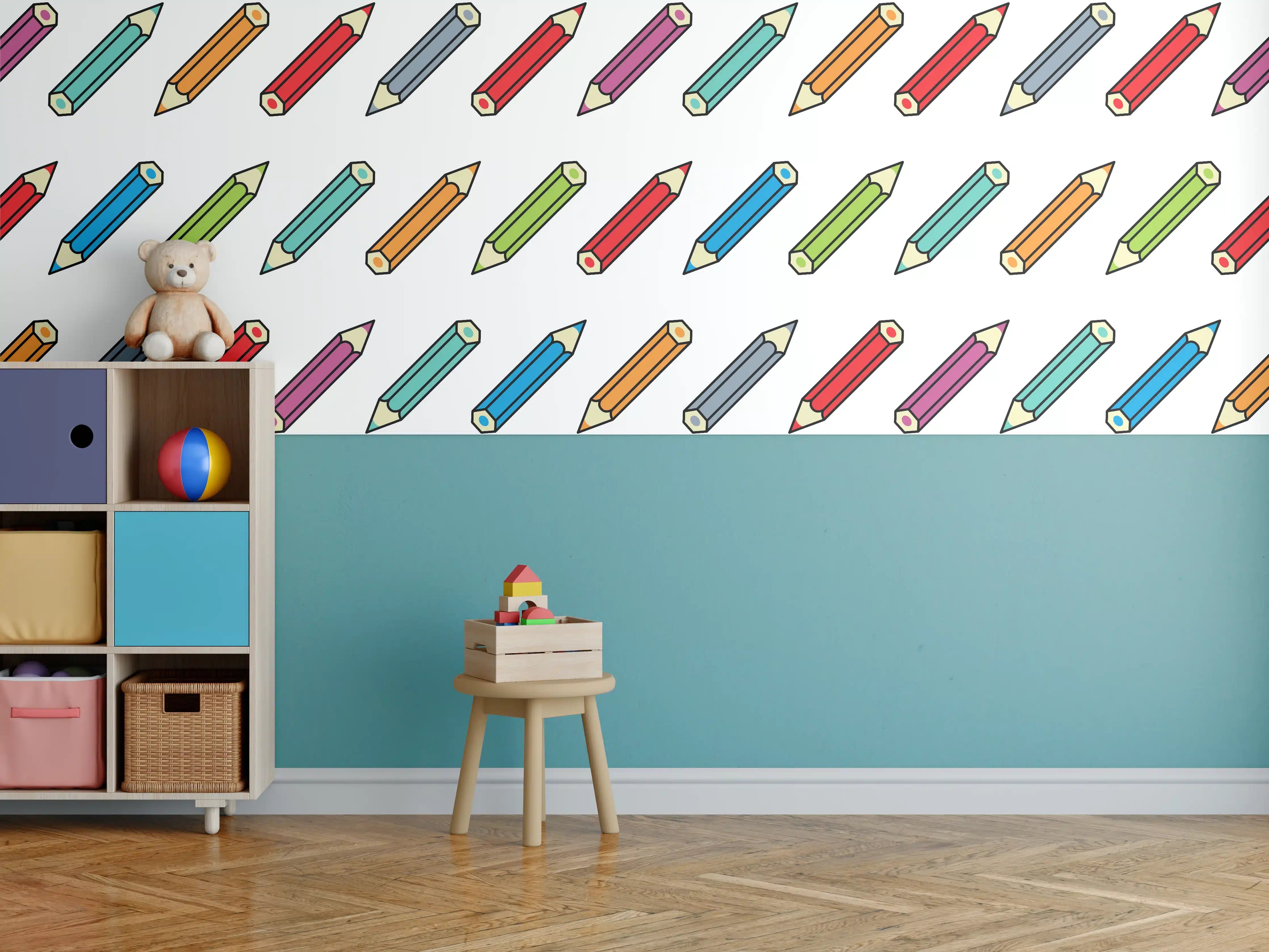 Kinderzimmer Wandgestaltung - Bunte Bleistift-Muster Illustration