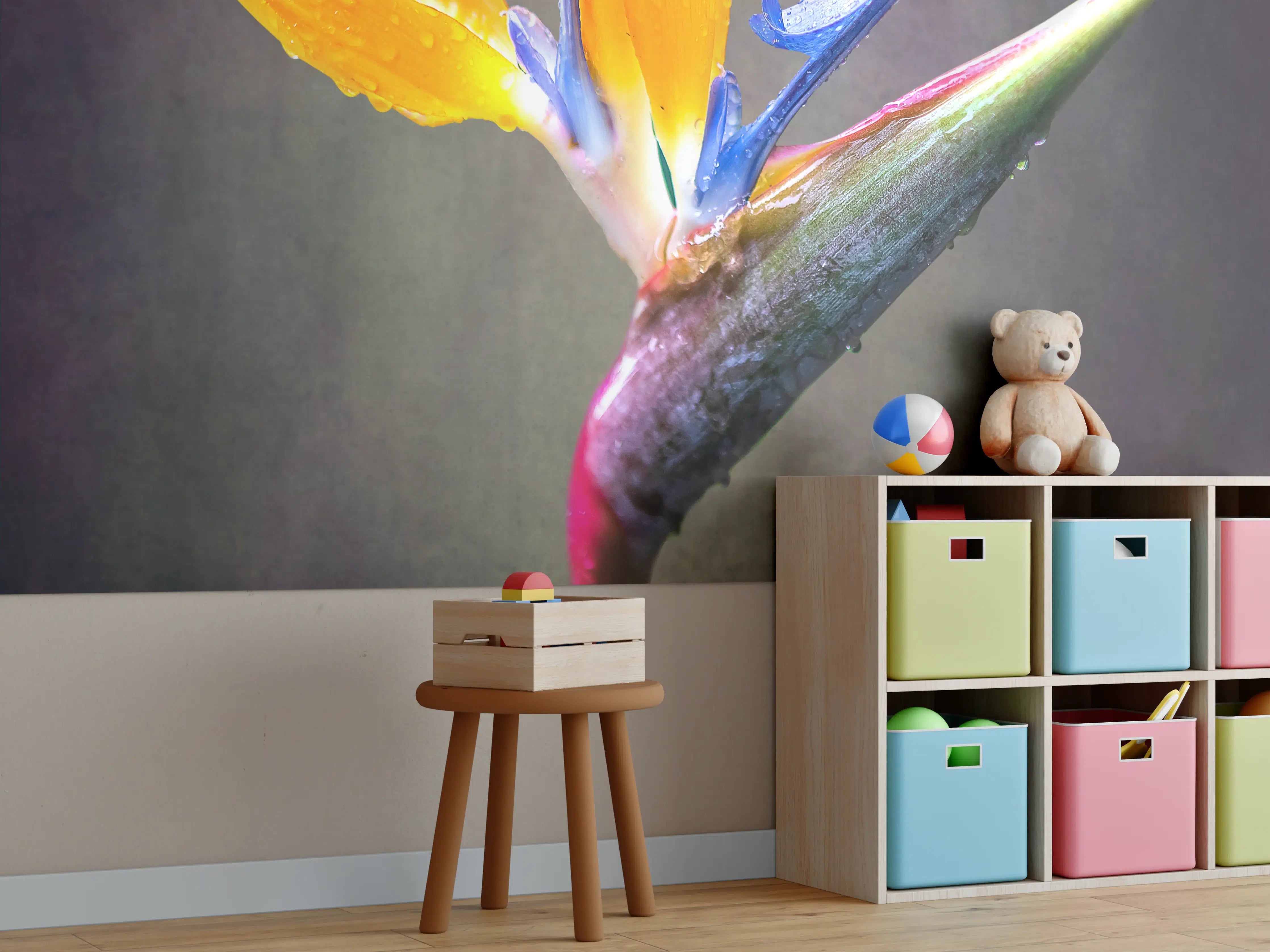 Kinderzimmer Wandgestaltung - Bunte Blume mit farbenfrohen Blütenblättern