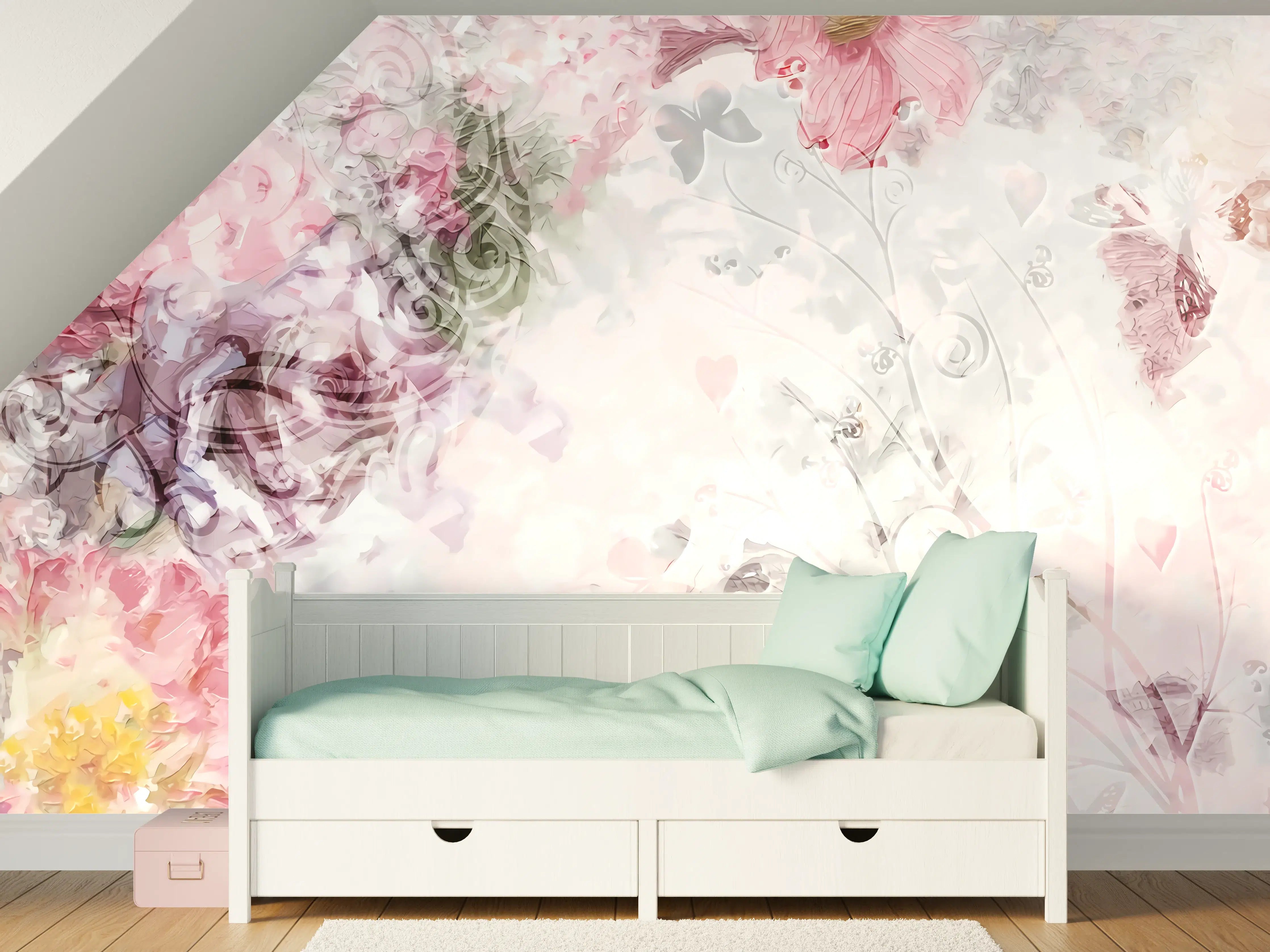 Kinderzimmer Wandgestaltung - Bunte Blumen - Pastell Farben