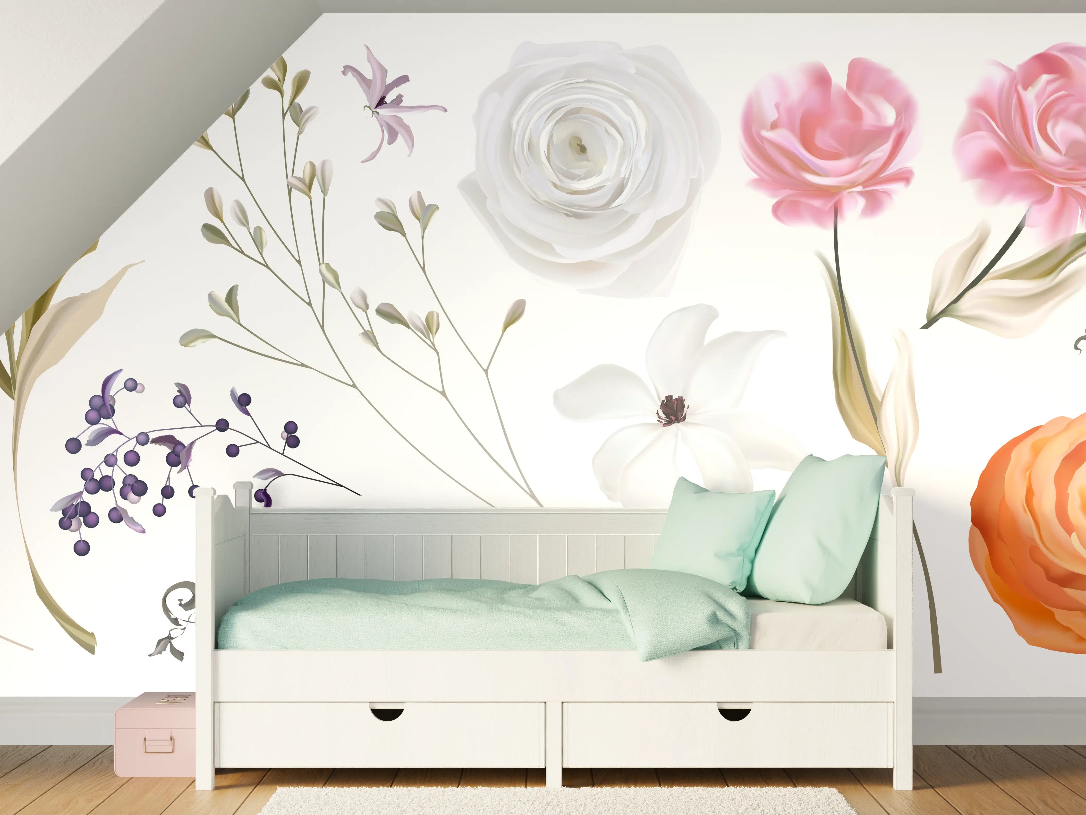 Kinderzimmer Wandgestaltung - Bunte Blumenillustrationen Set