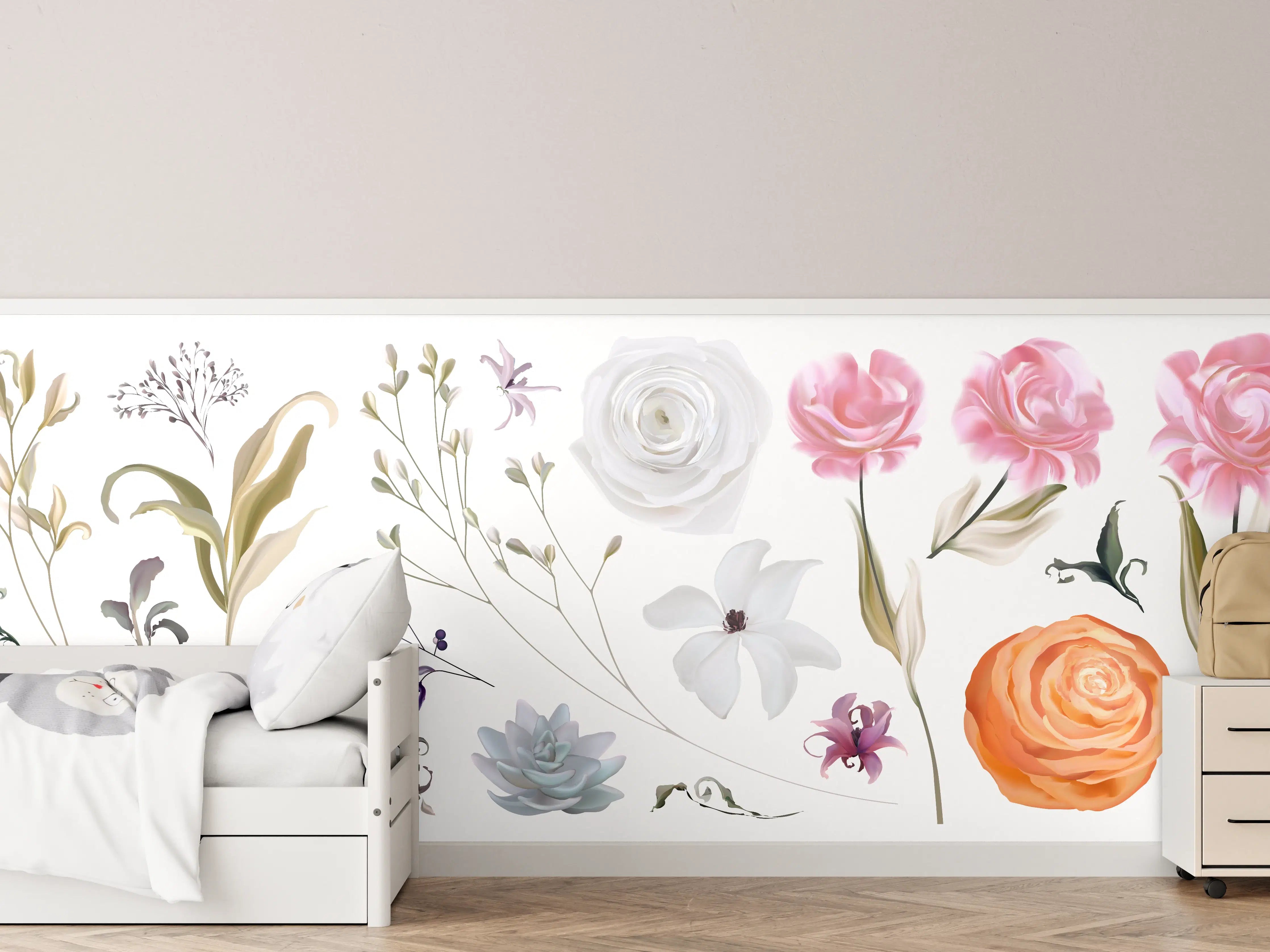 Kinderzimmer Wandgestaltung - Bunte Blumenillustrationen Set