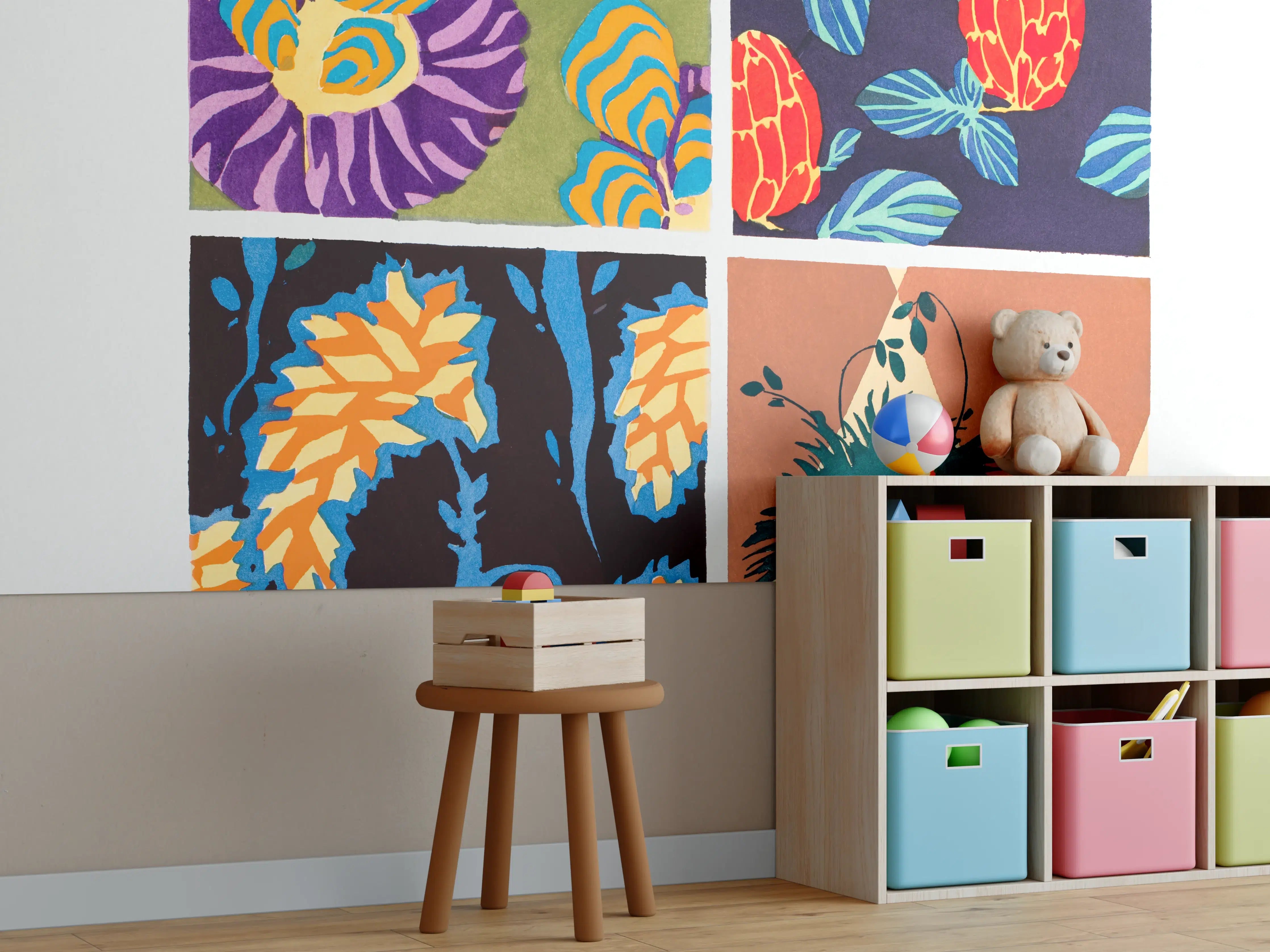 Kinderzimmer Wandgestaltung - Bunte Blumenmuster